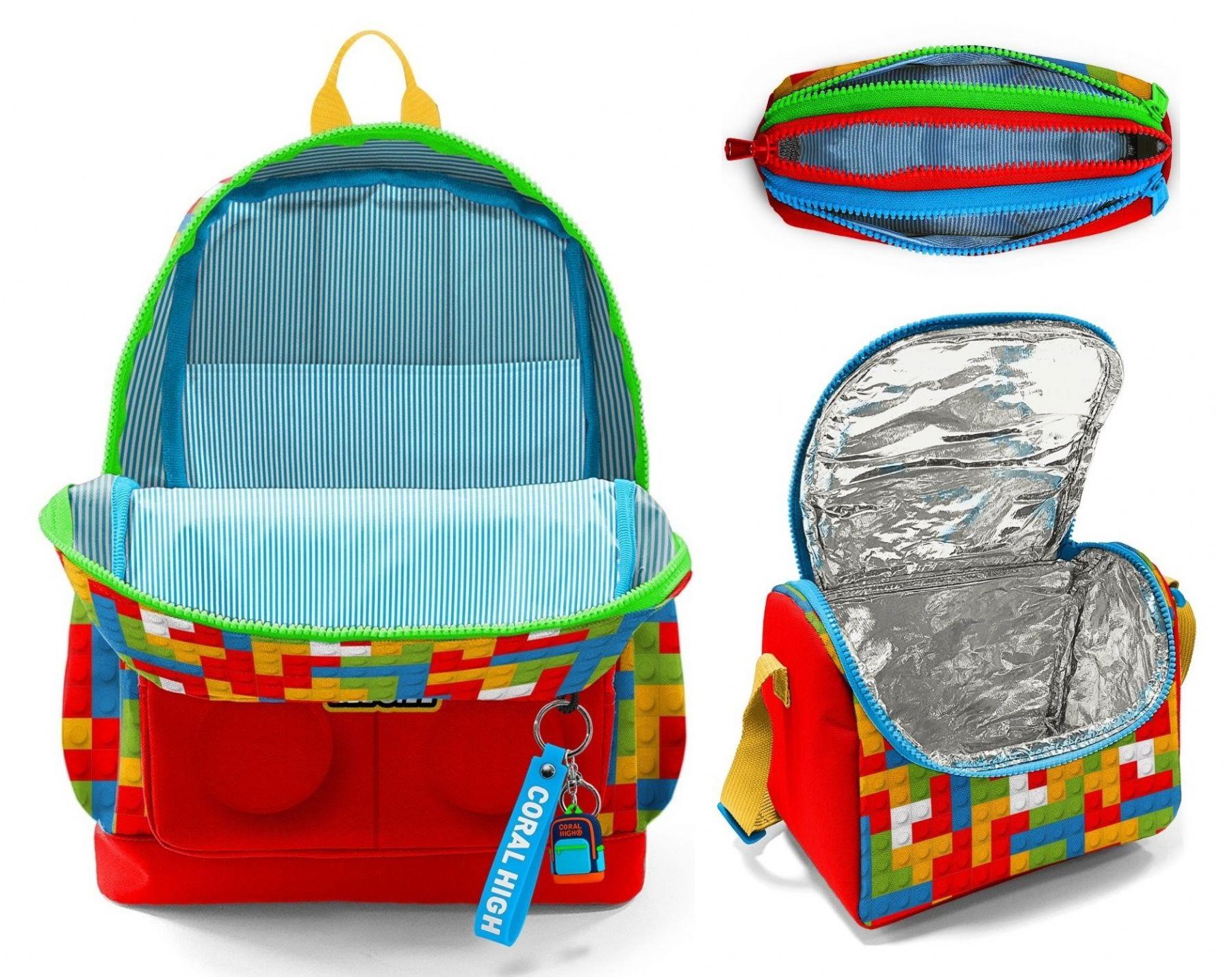 Coral High İlkokul Üçlü Okul Başlangıç Çanta Seti - Kırmızı Yapı Blokları, Erkek Çocuk