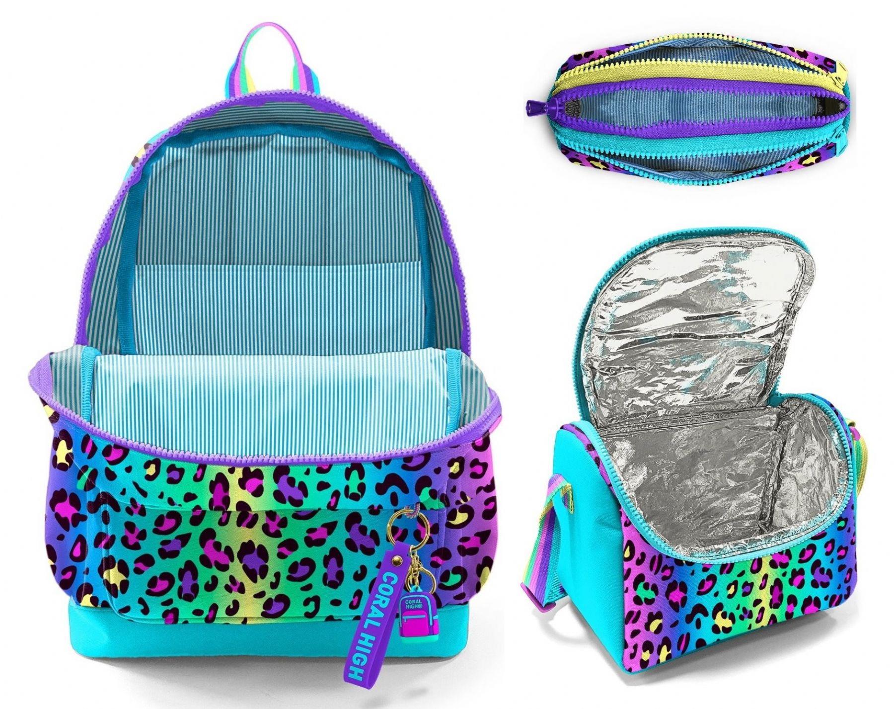 Coral High İlkokul Üçlü Okul Başlangıç Çanta Seti - Yeşil Mor Leopar, Kız Çocuk