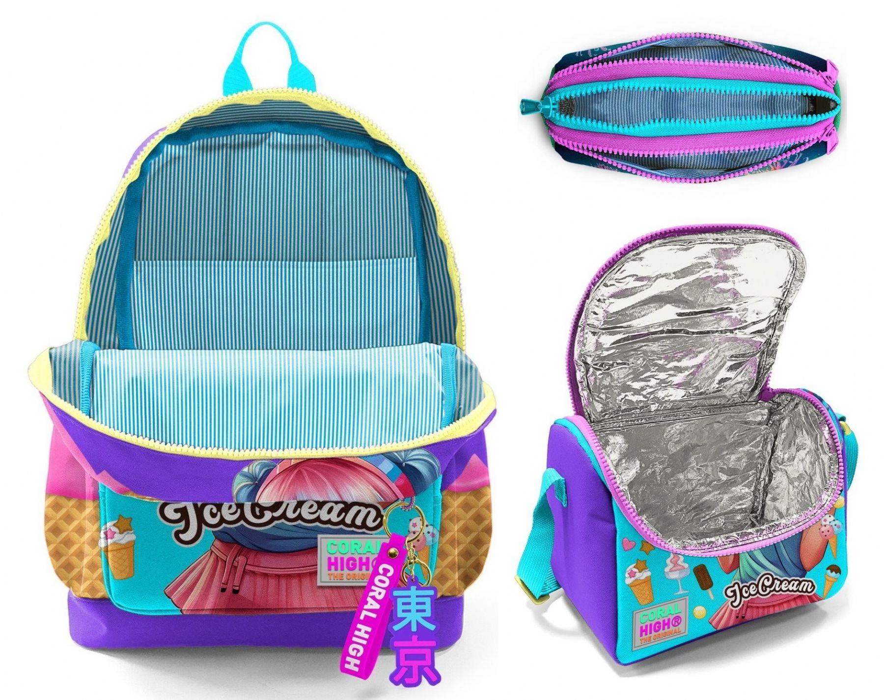 Coral High İlkokul Üçlü Okul Başlangıç Çanta Seti - Lila Turkuaz Dondurmalı Kız, Kız Çocuk