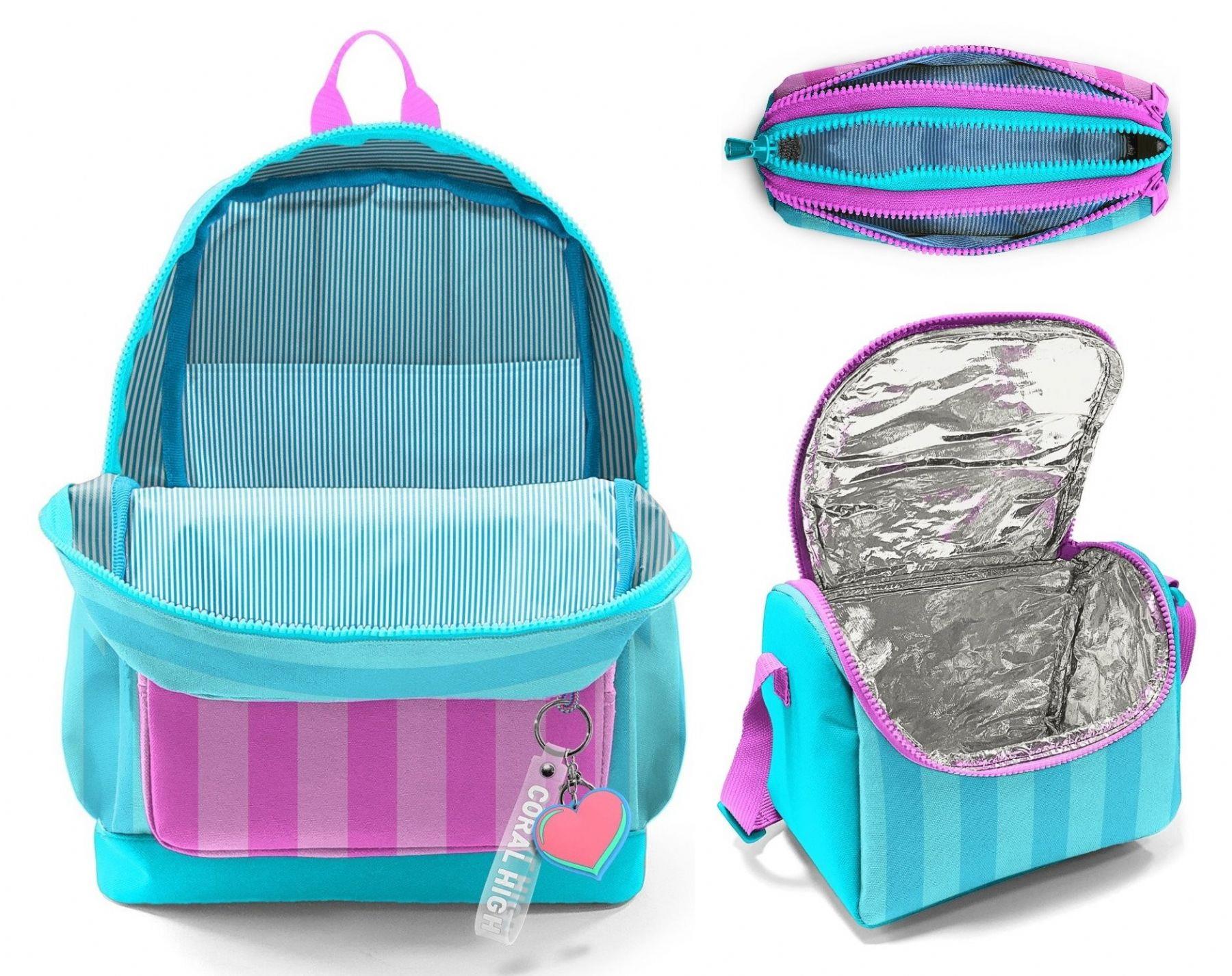 Coral High İlkokul Üçlü Okul Başlangıç Çanta Seti - Turkuaz Pembe Çizgili, Kız Çocuk