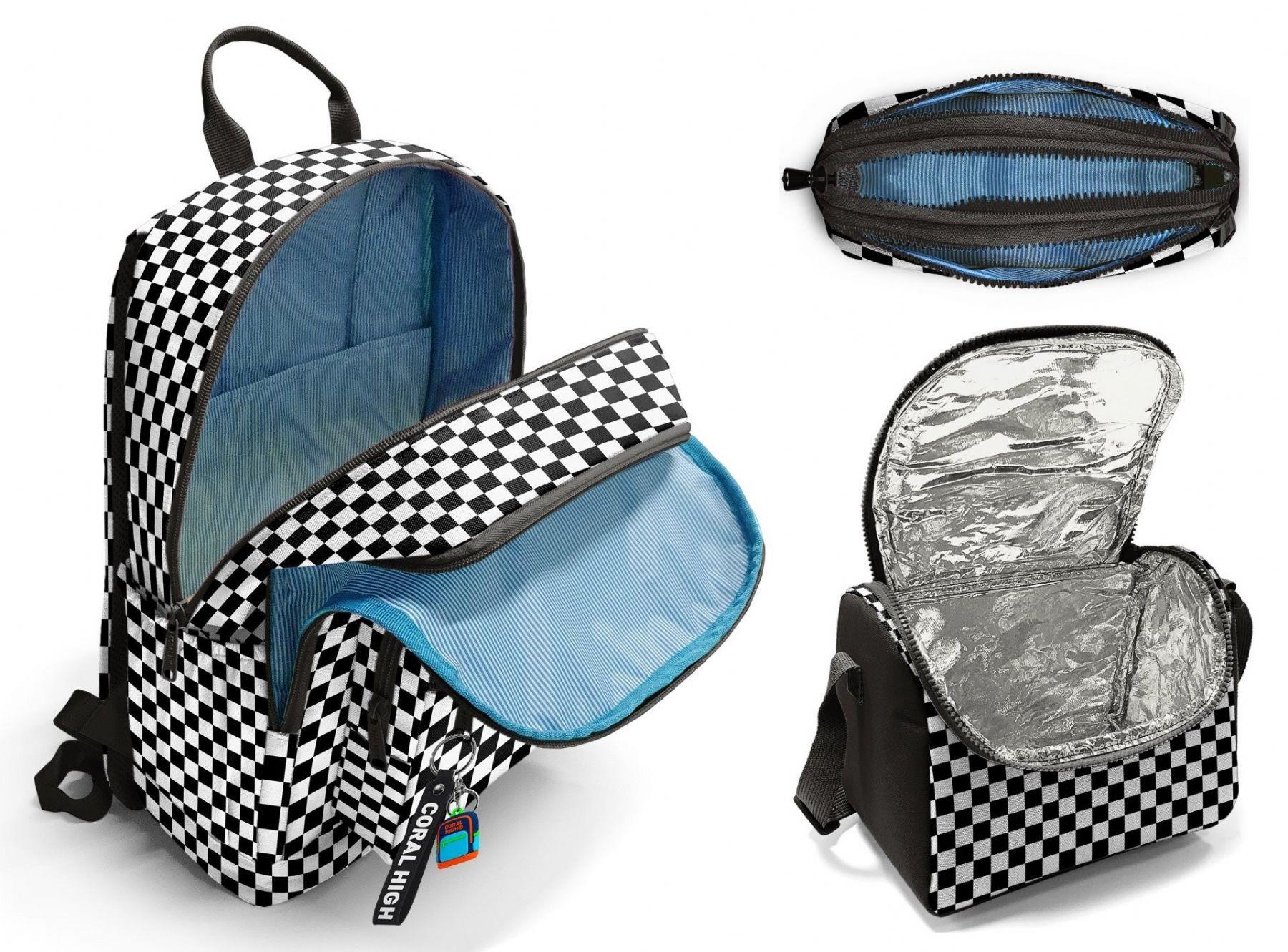 Coral High İlkokul ve Ortaokul Okul Çanta Üçlüsü - Kız Çocuk, Siyah Beyaz Damalı