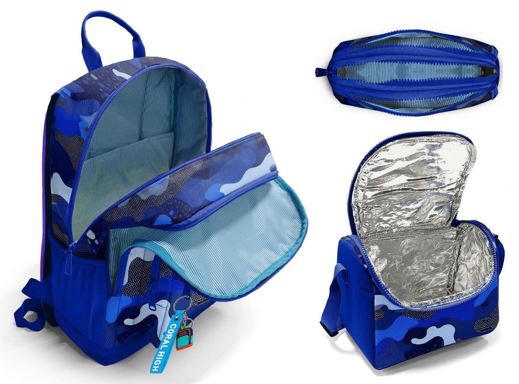 Coral High İlkokul ve Ortaokul Okul Çanta Üçlüsü - Erkek Çocuk, Mavi Lacivert Kamuflaj