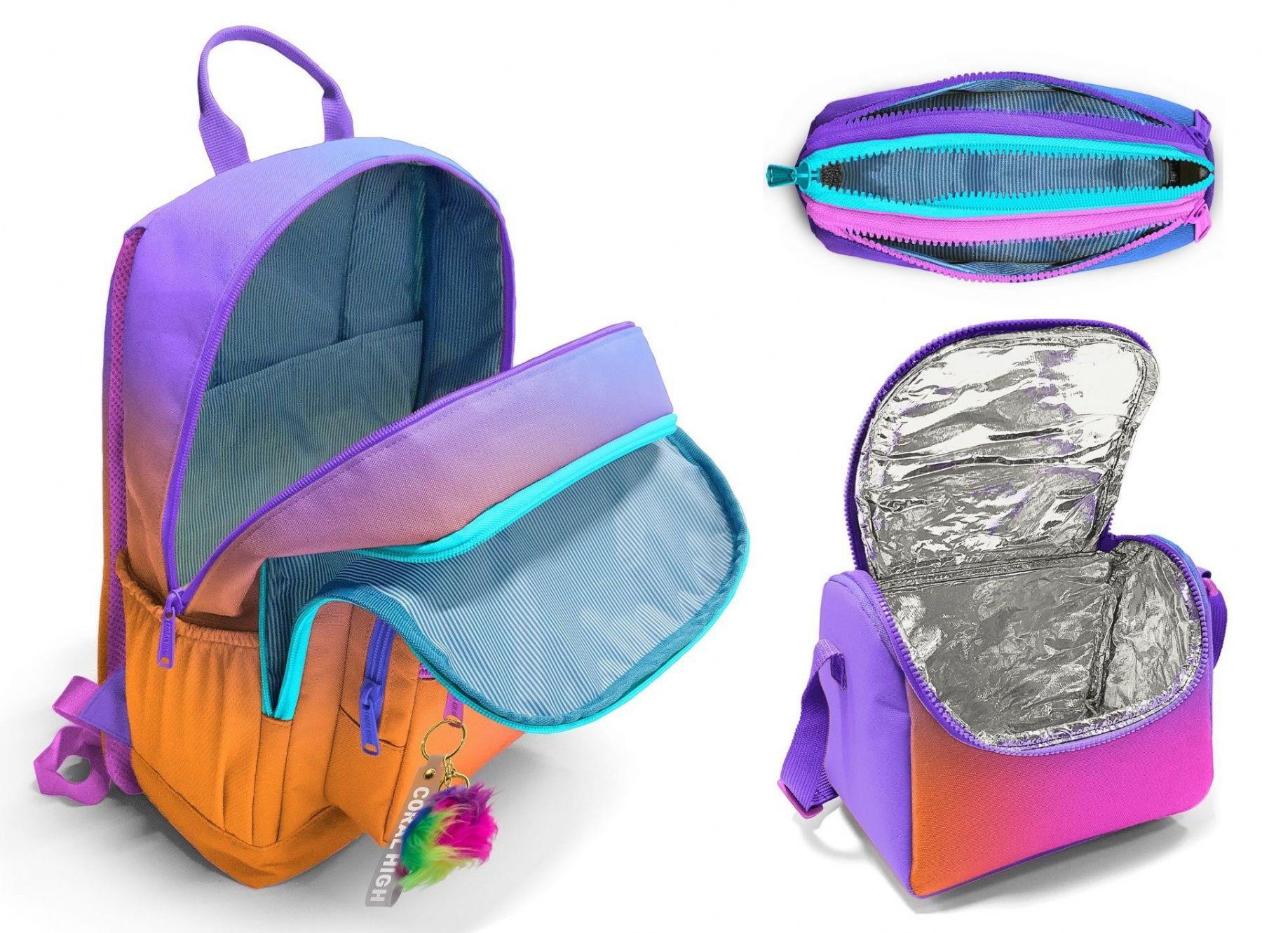 Coral High İlkokul ve Ortaokul Okul Çanta Üçlüsü - Kız Çocuk, Turuncu Mor Renk Geçişli