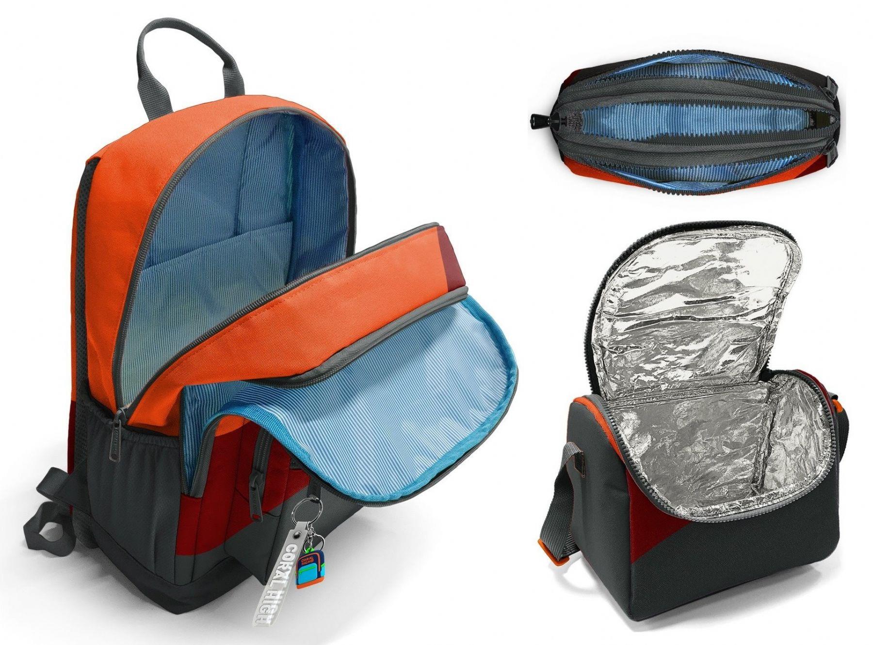 Coral High İlkokul ve Ortaokul Okul Çanta Üçlüsü - Erkek Çocuk, Turuncu Bordo Gri Renkli