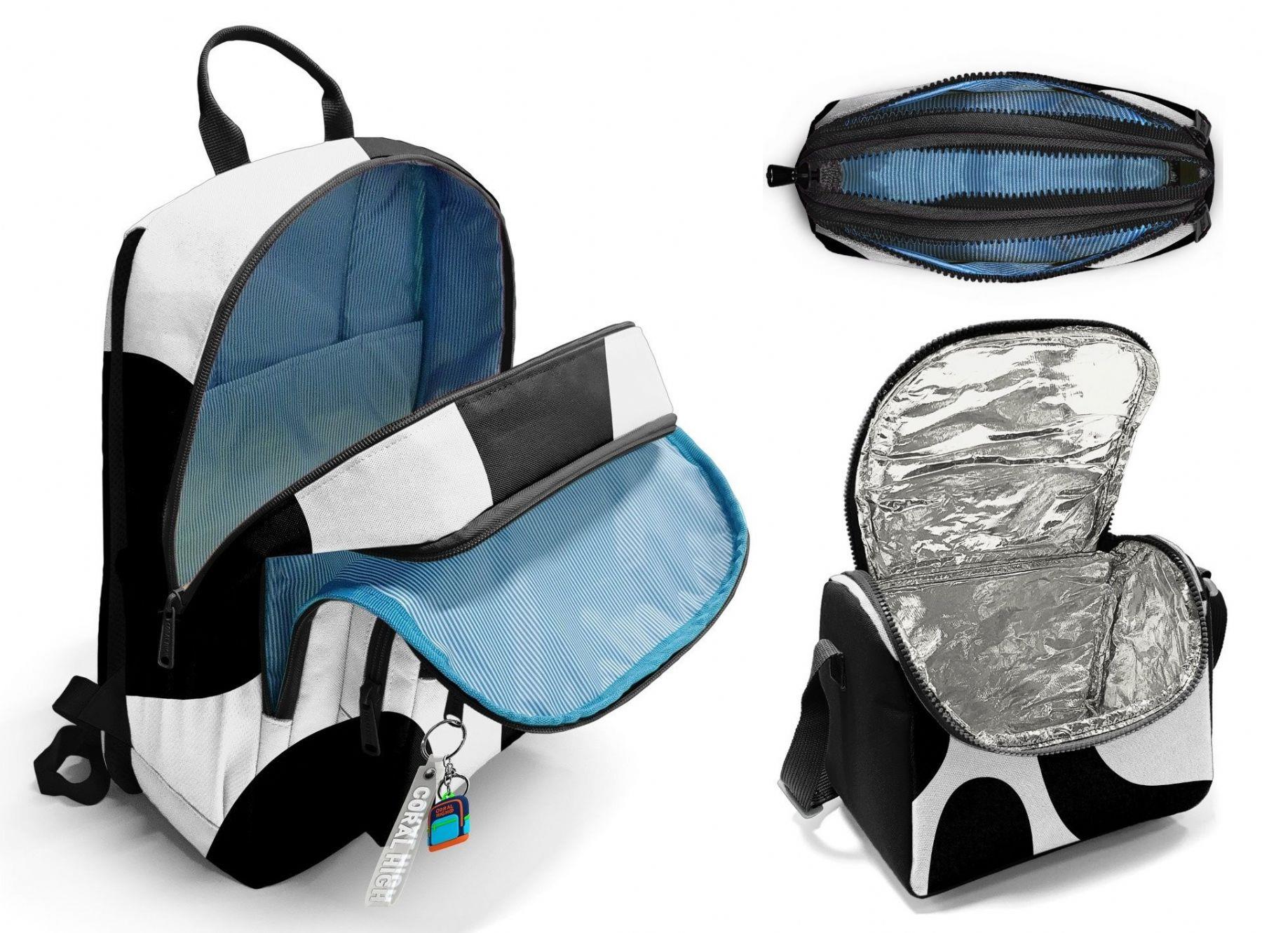 Coral High İlkokul ve Ortaokul Okul Çanta Üçlüsü - Erkek Çocuk, Renkli Çizgili Siyah Beyaz