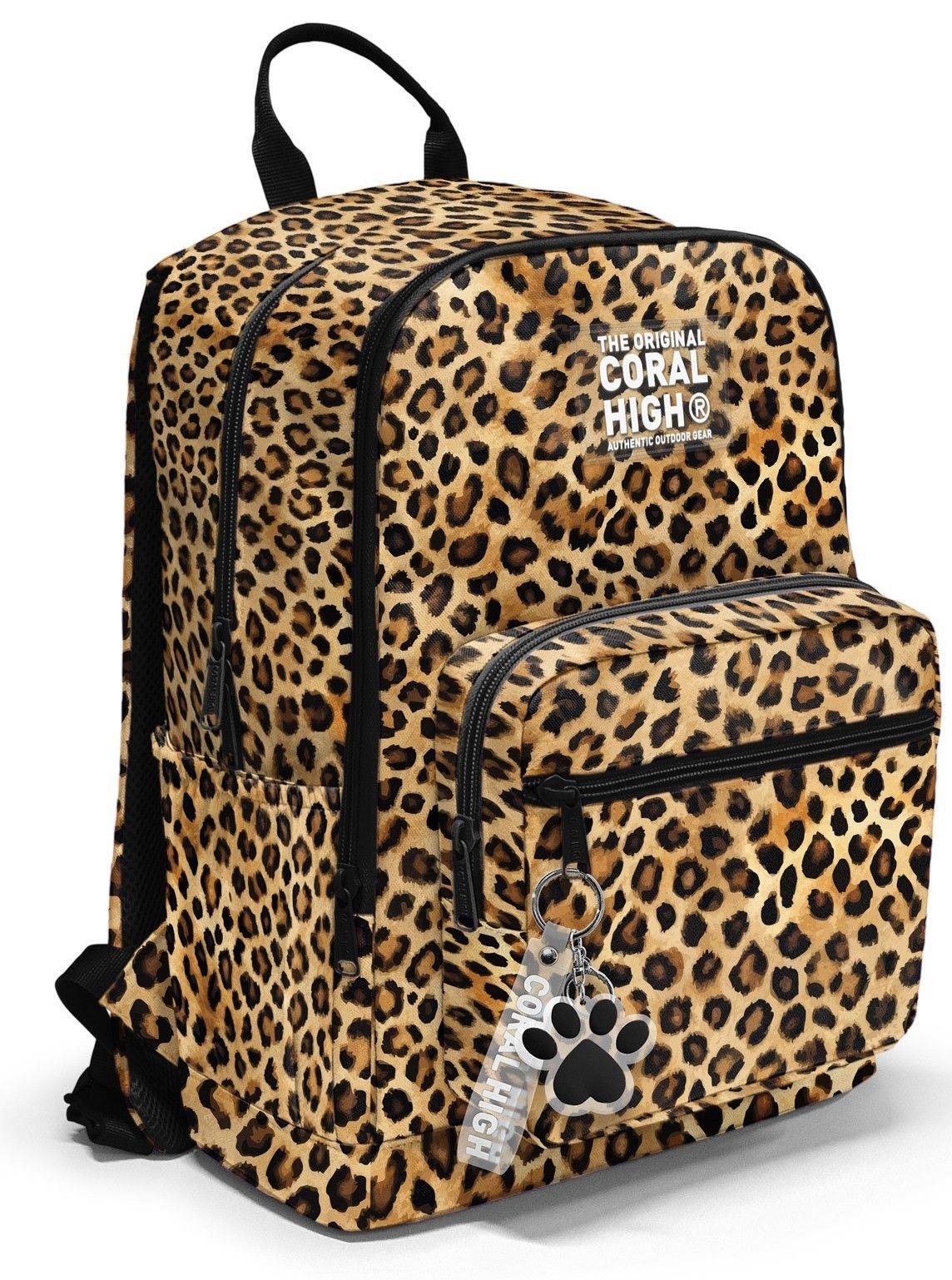 Coral High İlkokul ve Ortaokul Sırt Çantası 23681 - Kız Çocuk, Kahverengi Leopar Baskılı, Dört Bölmeli