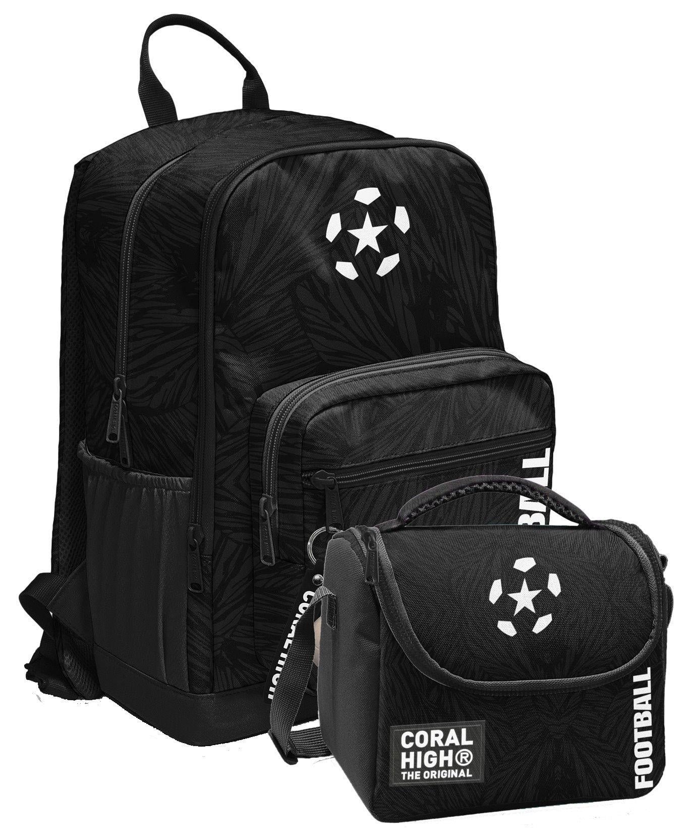 Coral High İlkokul ve Ortaokul Sırt Çantası ve Beslenme Seti - Erkek Çocuklar İçin Siyah Beyaz Futbol