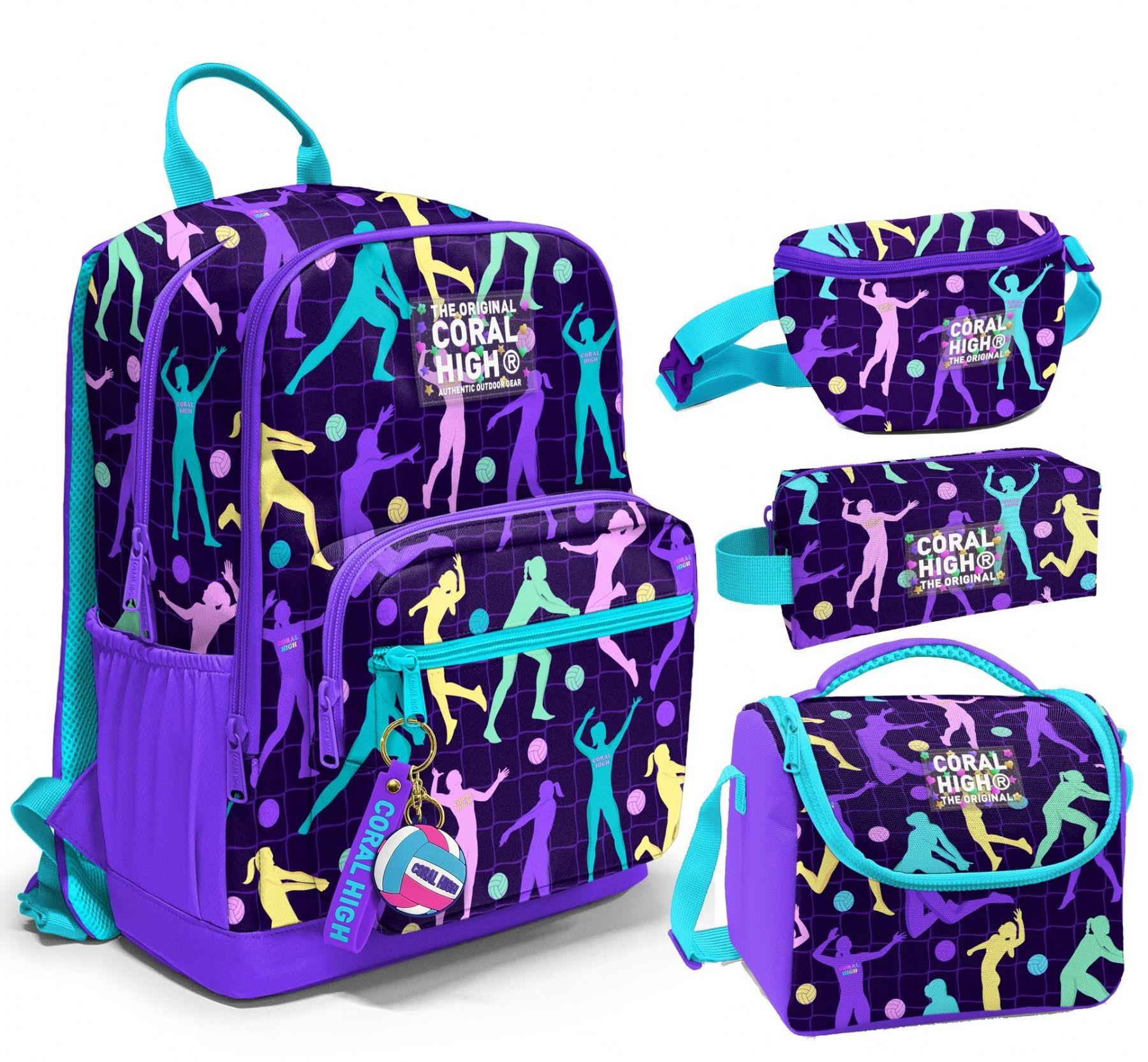 Coral High İlkokul/Ortaokul Çanta Seti ve Bel Çantası- Mor Voleybol - Kız Çocuk
