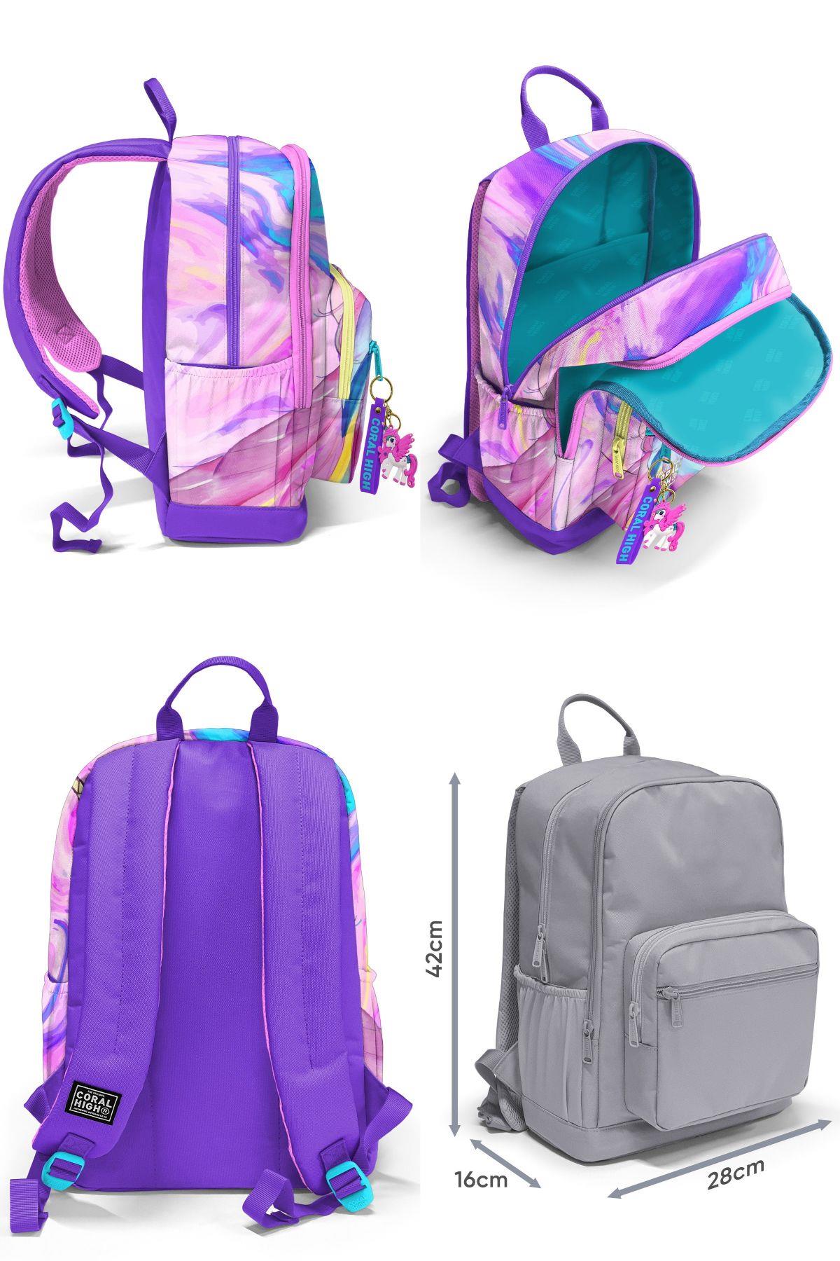 Coral High İlkokul/Ortaokul Çanta Seti ve Bel Çantası- Unicorn - Kız Çocuk