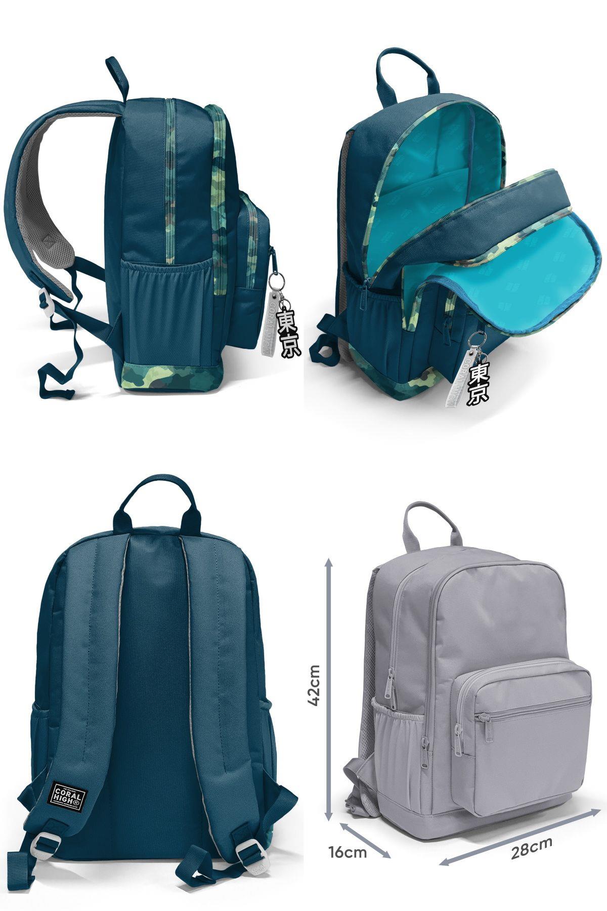 Coral High İlkokul/Ortaokul Çanta Seti ve Bel Çantası- Nefti Kamuflaj - Erkek Çocuk