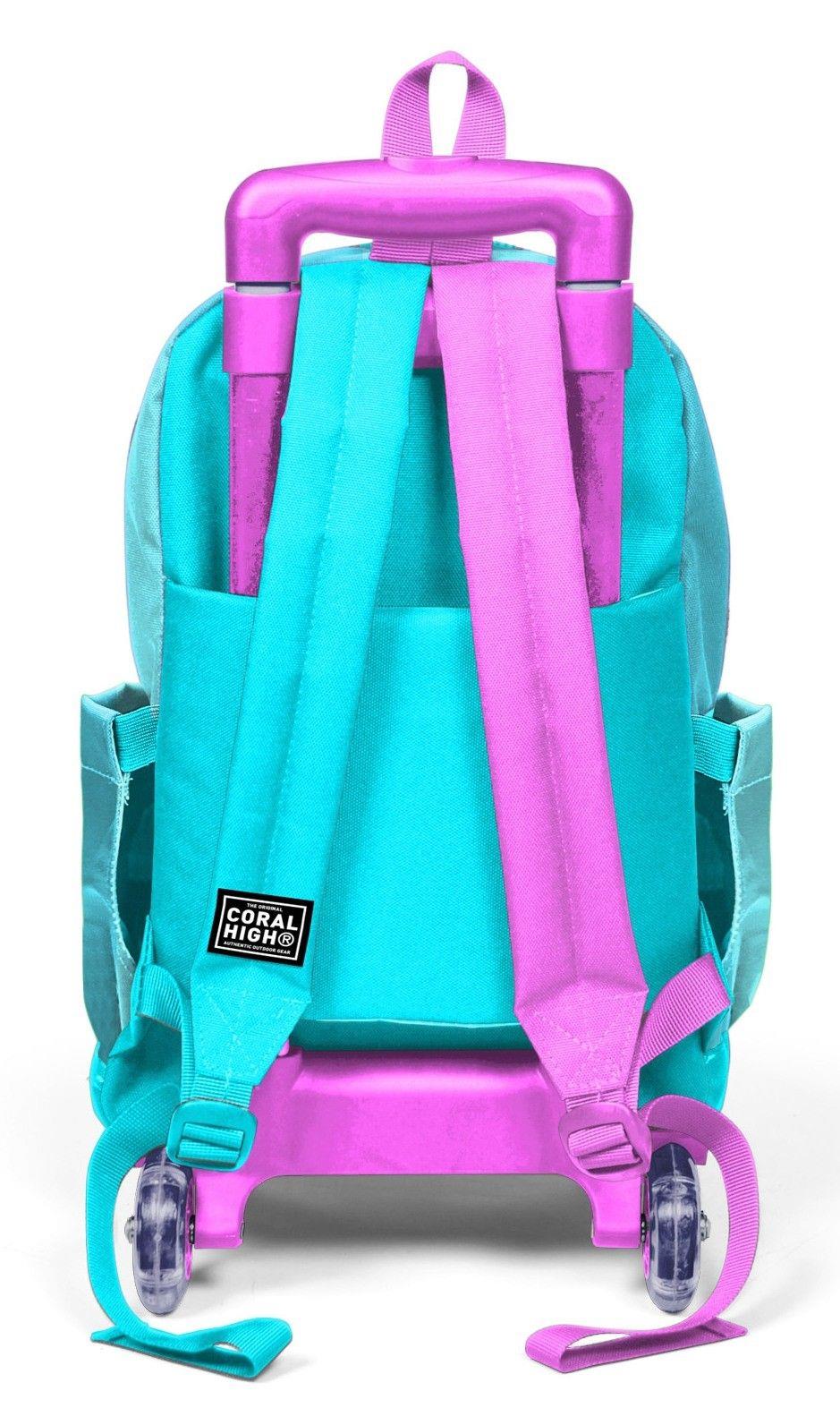 Coral High Işıklı Tekerlekli Çekçek Okul Çantası - 3 Bölmeli, 2li Sap Ayarı, Turkuaz Pembe (Kız Çocuk) 23971