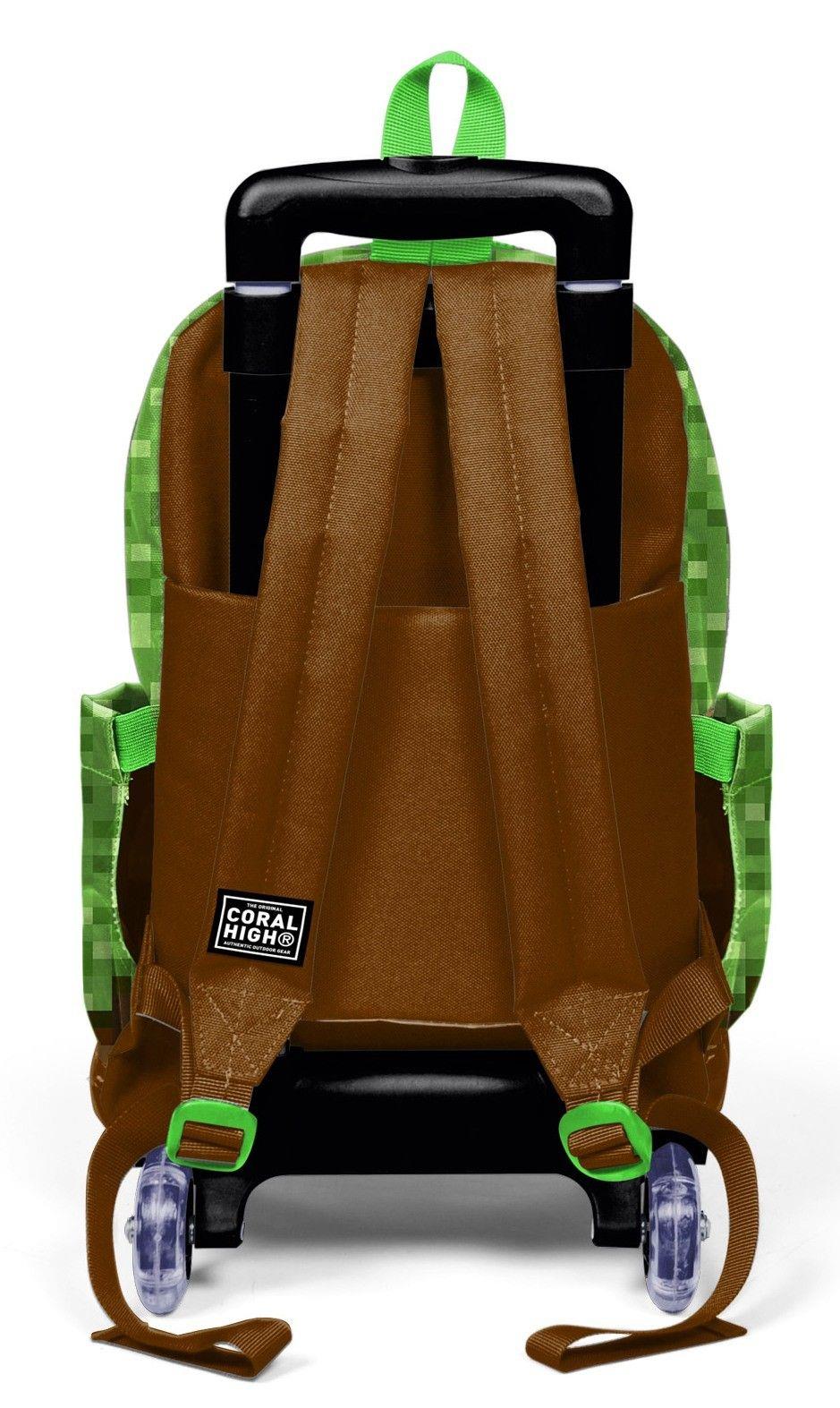 Coral High Işıklı Tekerlekli Çekçek Okul Çantası - 3 Bölmeli, 2 Kademe Sap Ayarı, Yeşil Kahverengi Craft (ErkekÇocuk) 23976
