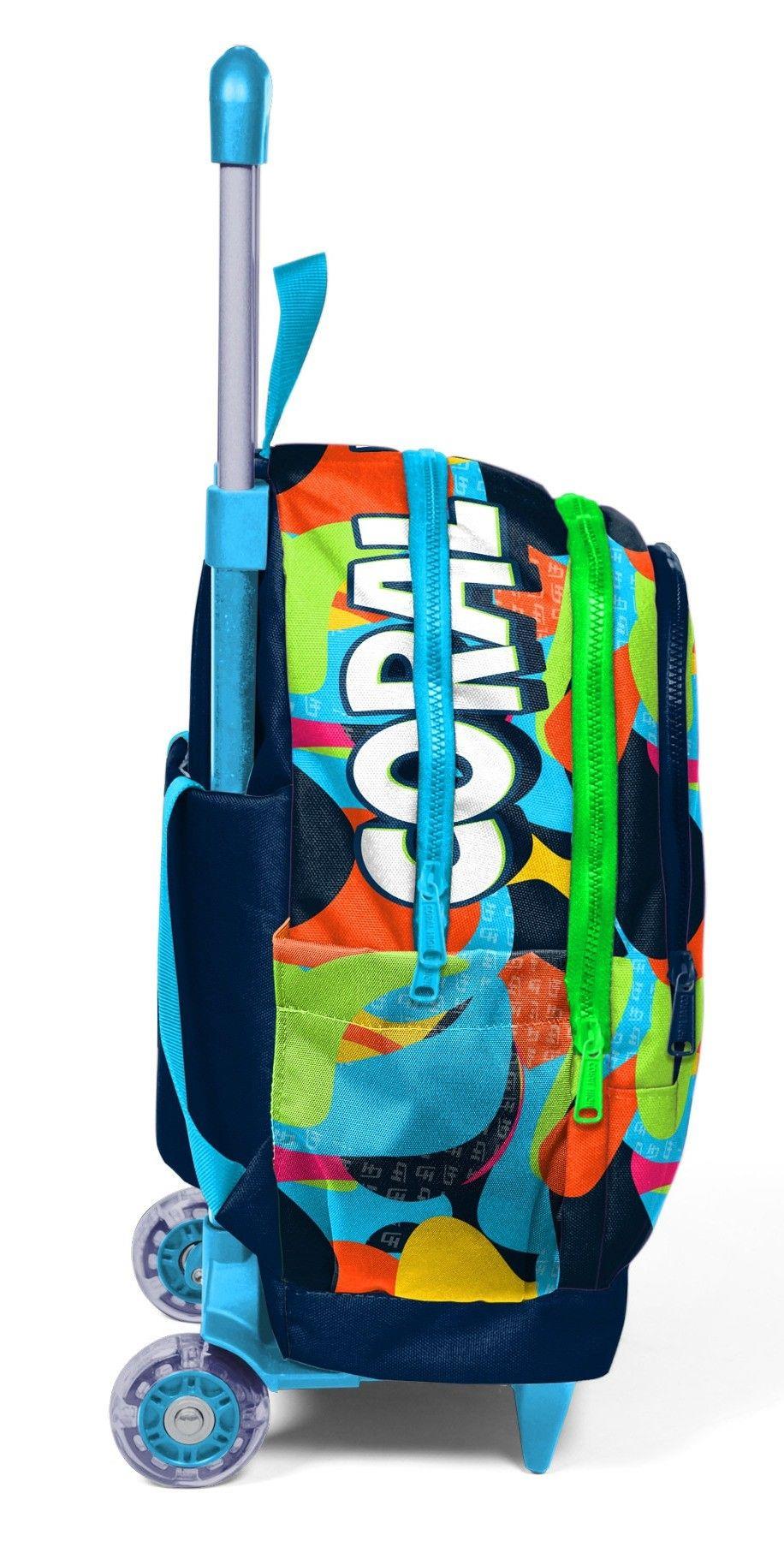 Coral High Işıklı Tekerlekli Çekçek Okul Çantası - 3 Bölmeli, 2 Kademe Sap Ayarı, Lacivert Mavi Grafiti (Erkek Çocuk) 23977