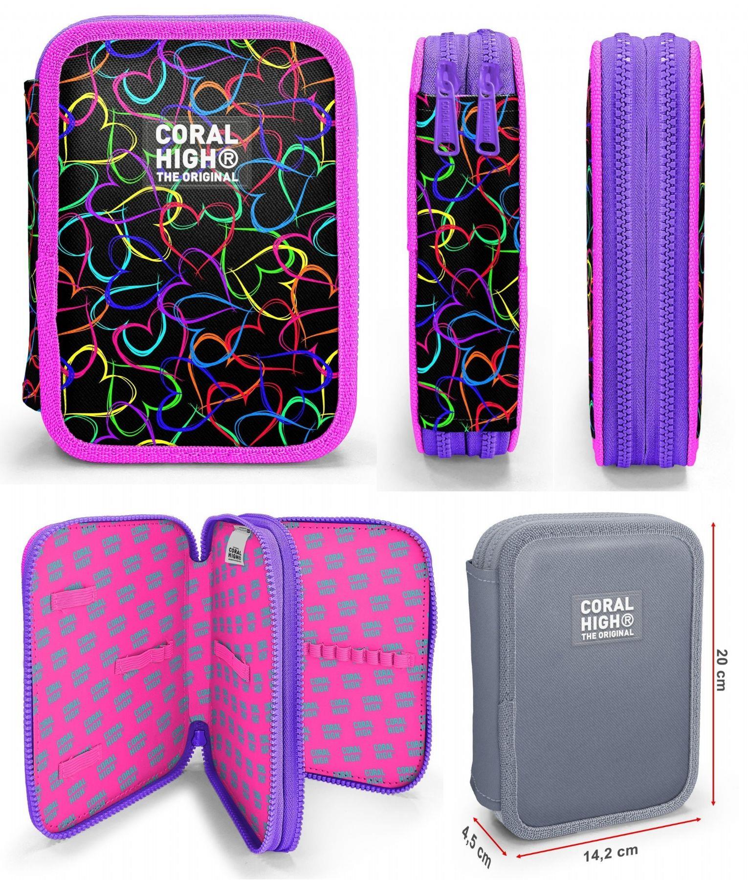 Coral High Kalp Baskılı Siyah Pembe Kız Çocuk Okul Çantası ve Organizer Kalemlik Seti 23670+11145