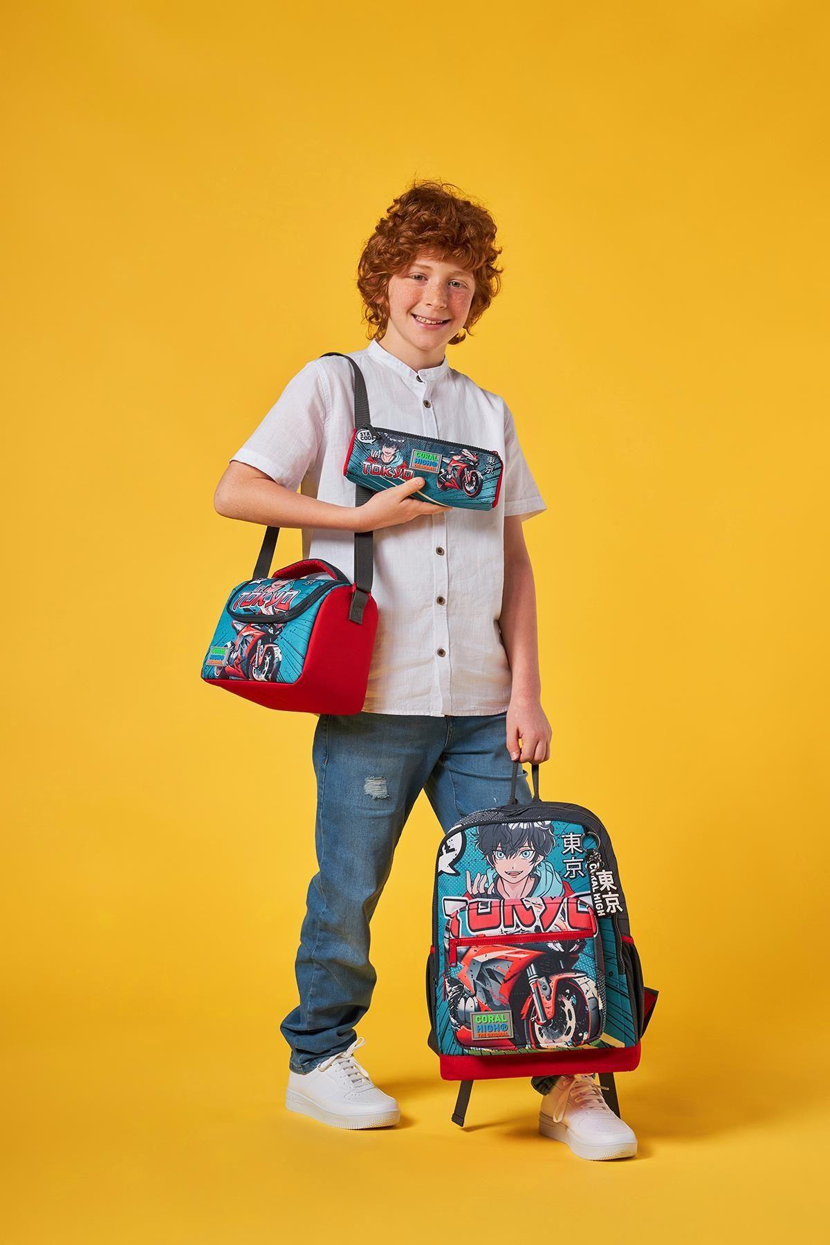 Coral High Kids Gri Nefti Anime Motorsiklet Desenli 3lü Okul Çanta Seti SET0123764