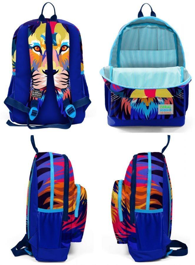 Coral High Kids Lacivert Saks Aslan Desenli 3lü Okul Çanta Seti - Erkek