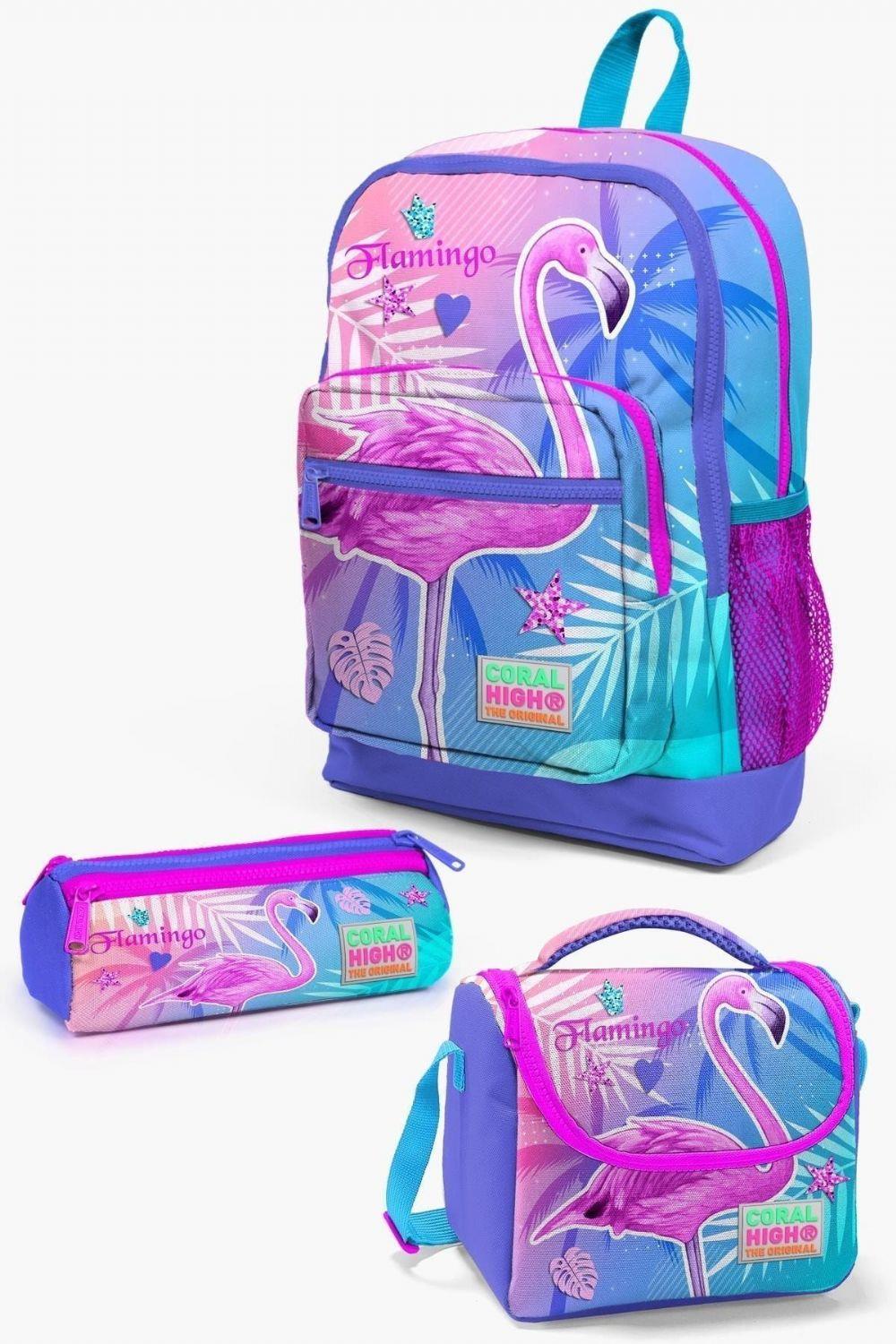 Coral High Kids Lavanta Pembe Flamingo Kız Çocuk 3lü Okul Çanta Seti