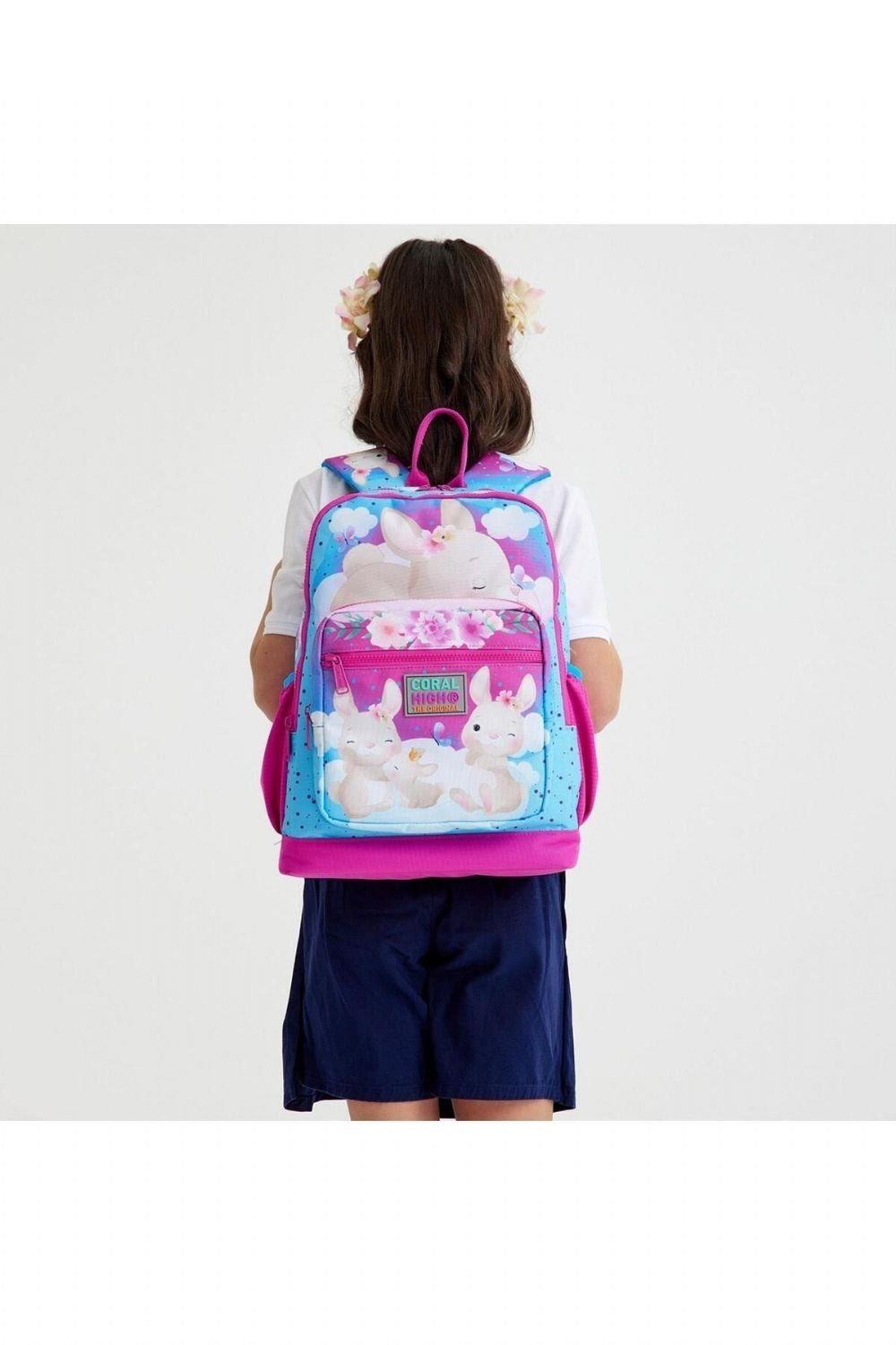 Coral High Kids Mavi Pembe Tavşan Desenli 2'li Okul Çanta Seti - Kız Çocuk