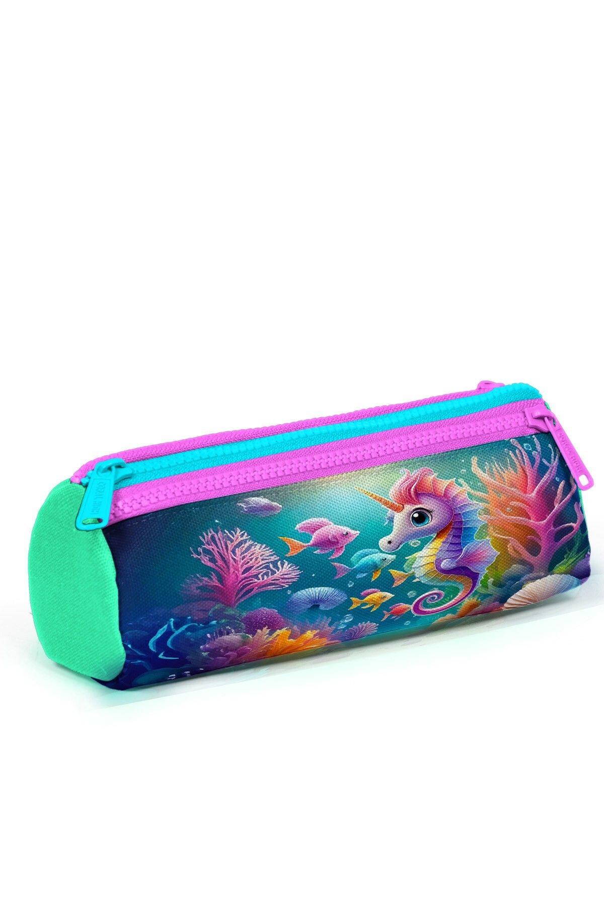 Coral High Kids Mavi Su Yeşili Denizatı Desenli 3'lü Okul Çanta Seti SET0123772 - Kız