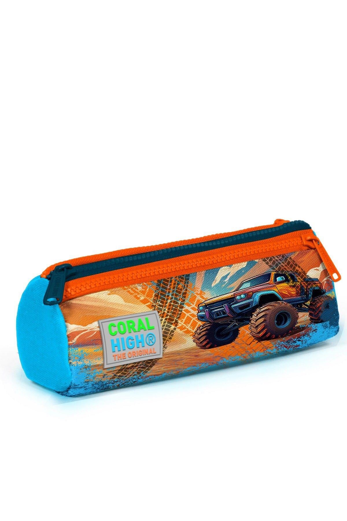Coral High Kids Mavi Turuncu High Wheels Truck Desenli 3'lü Okul Çanta Seti SET0123778 - Erkek