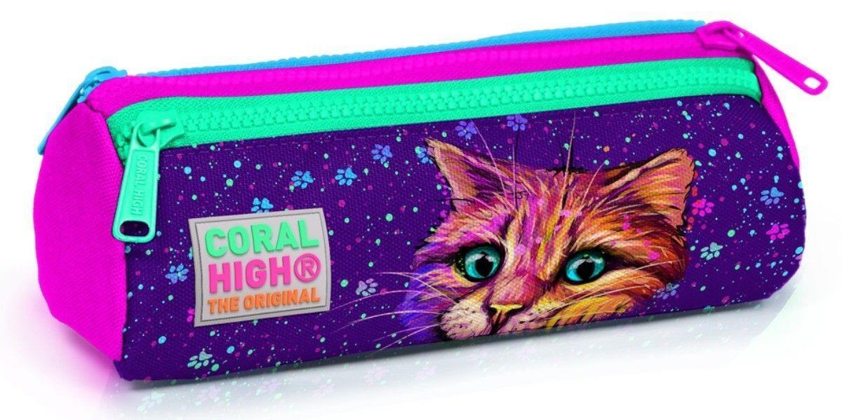 Coral High Kids Mor Pembe Kedi Desenli USB'li 3lü Okul Çanta Seti - Kız Çocuk