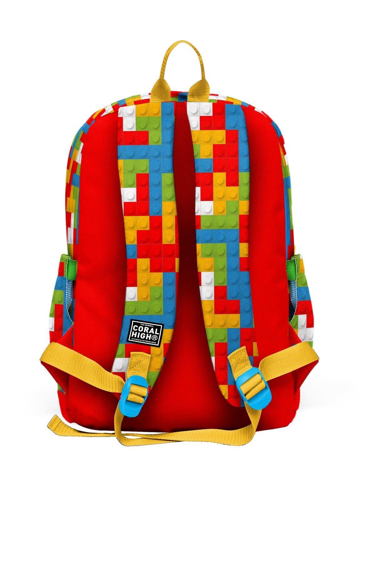 Coral High Kids Renkli Blok Desenli 3'lü Okul Çanta Seti SET0123775 - Erkek