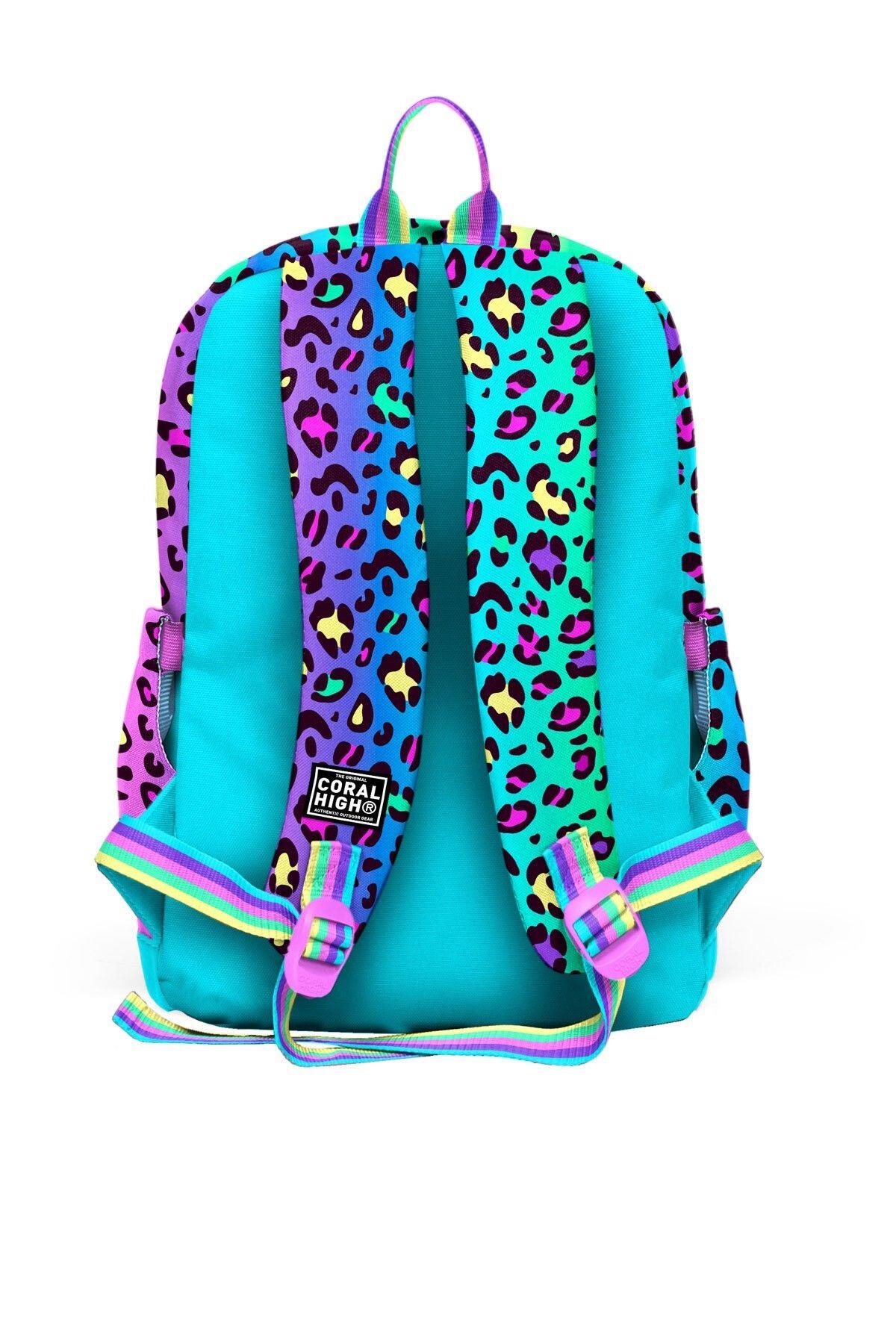 Coral High Kids Renkli Leopar Desenli 3'lü Okul Çanta Seti SET0123769 - Kız