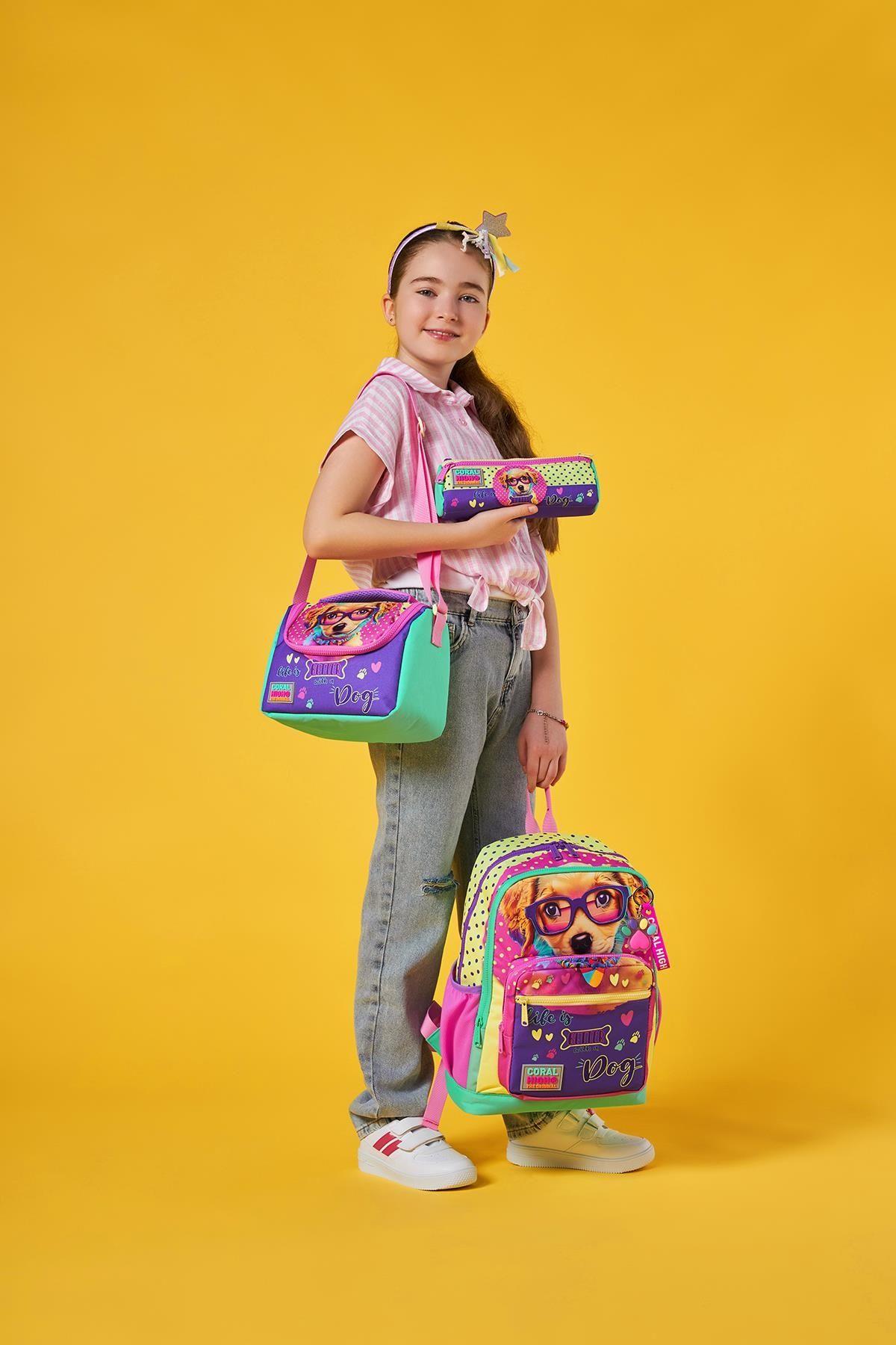 Coral High Kids Sarı Pembe Sevimli Köpek Desenli 3lü Okul Çanta Seti SET0123752