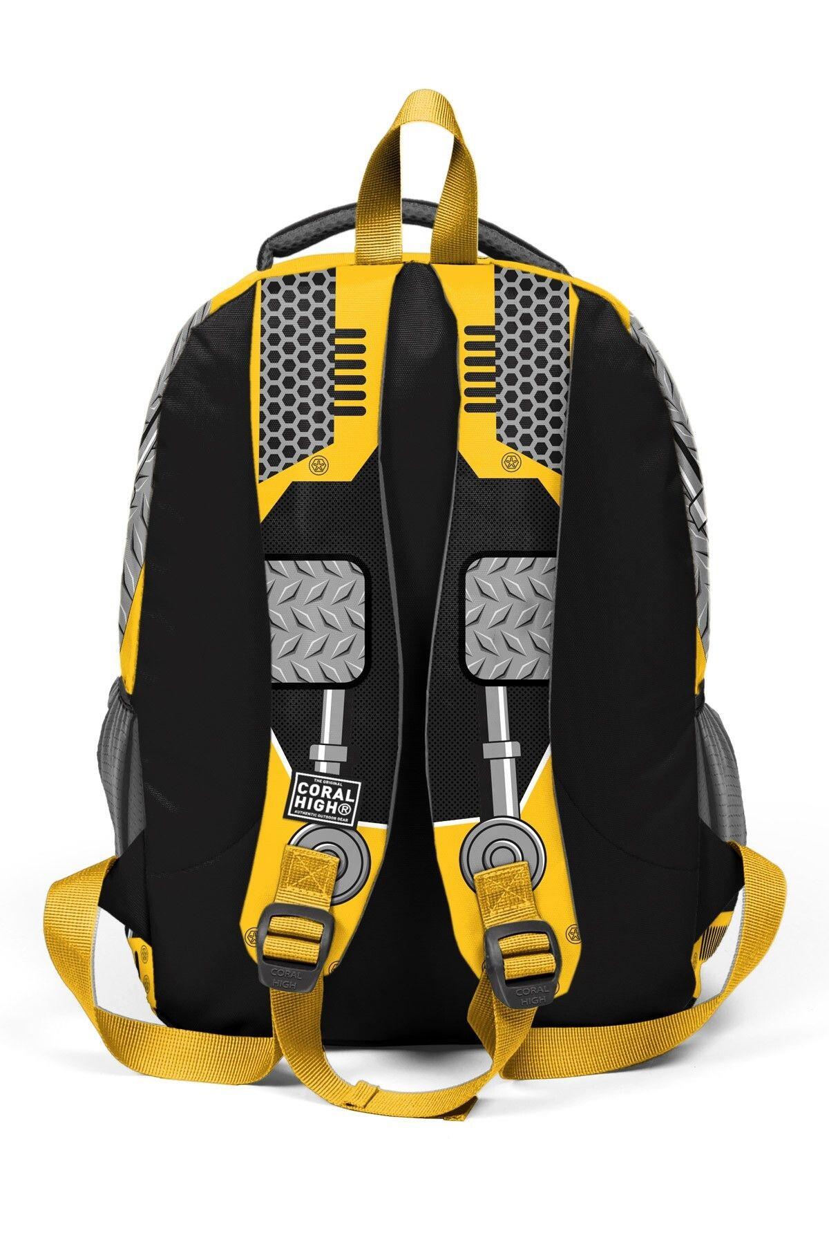 Coral High Kids Sarı Siyah Robot Desenli 3'lü Okul Çanta Seti SET0114424 - Erkek