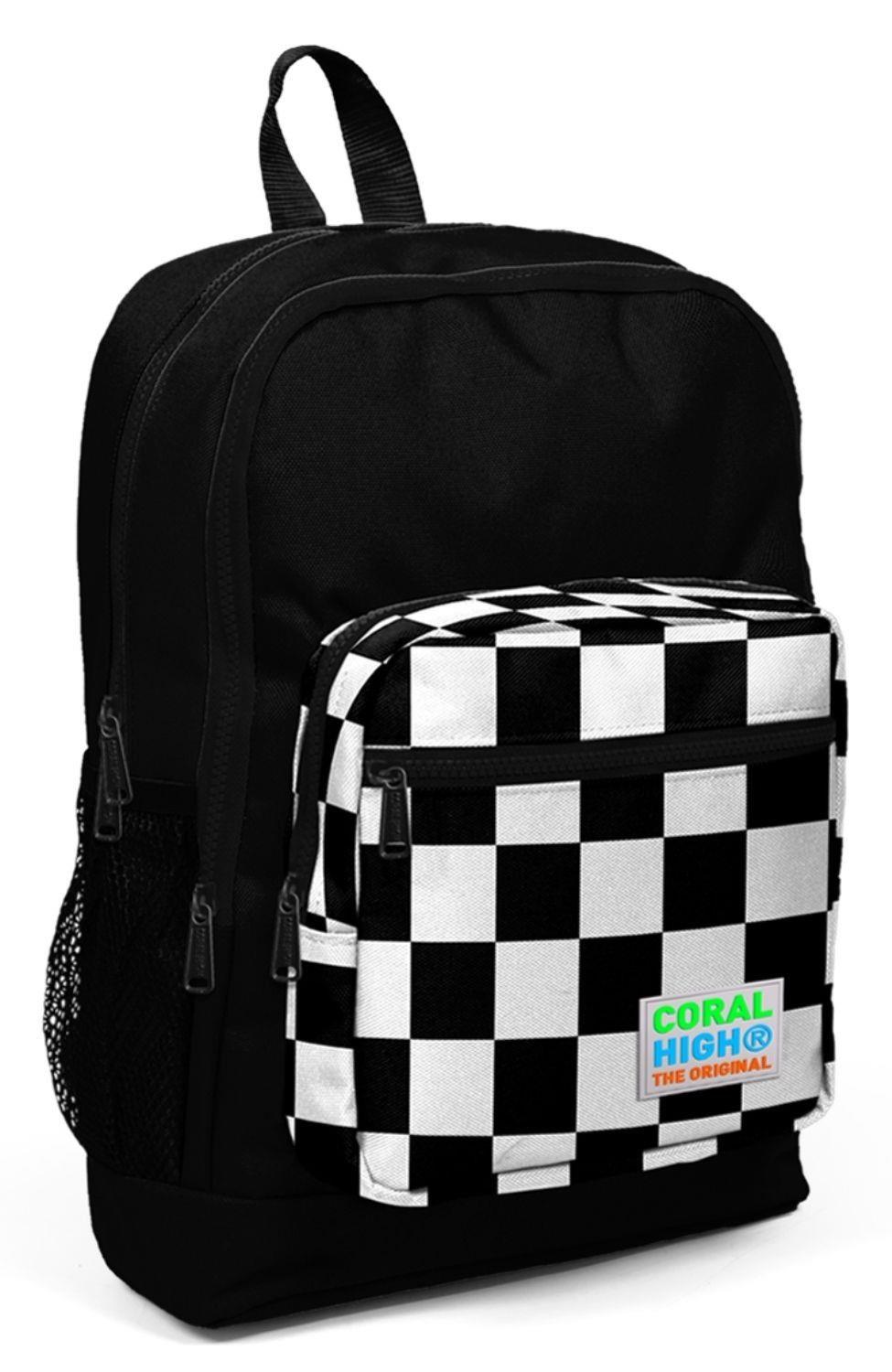 Coral High Kids Siyah Dama Desenli 3lü Okul Çanta Seti - Kız ve Erkek Çocuk