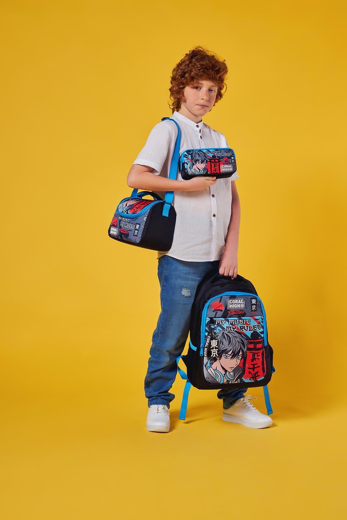 Coral High Kids Siyah Mavi Anime Desenli 3lü Okul Çanta Seti SET0123666