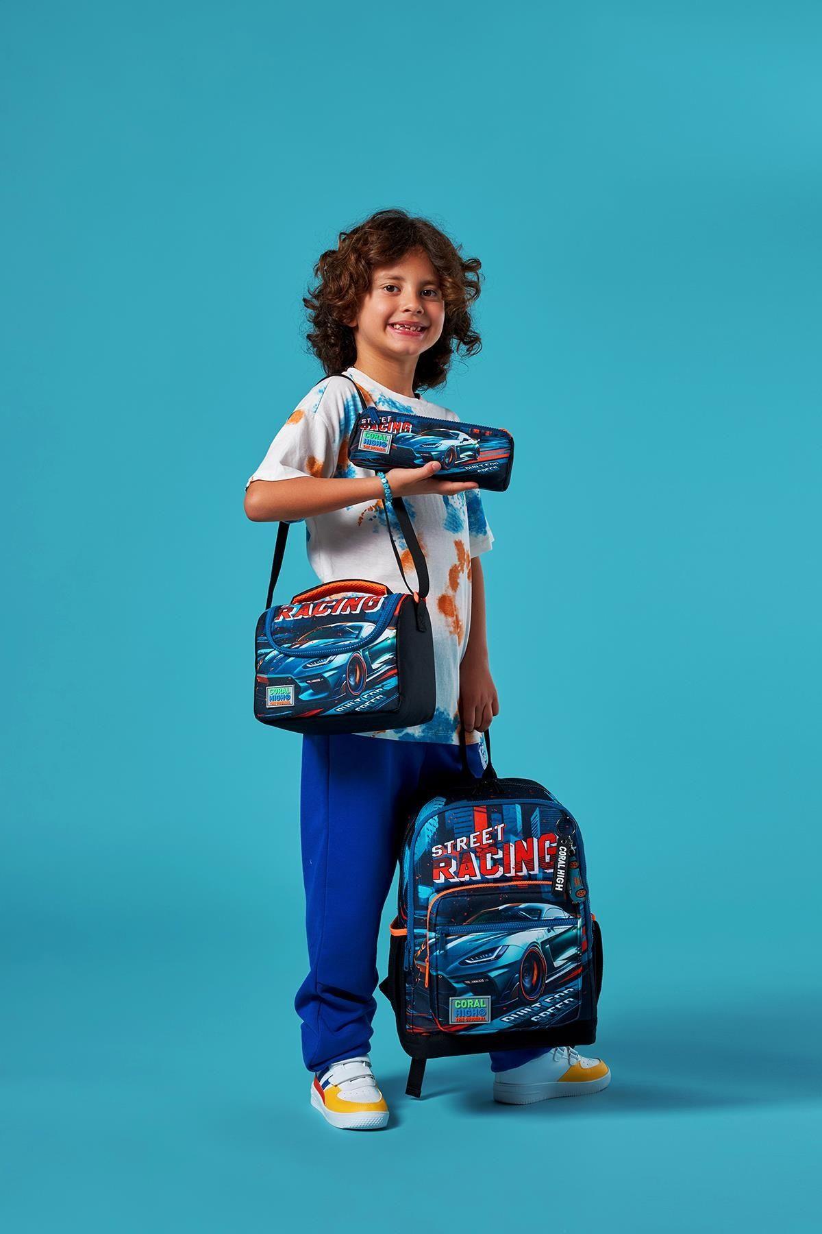 Coral High Kids Siyah Nefti Yarış Arabası Desenli 3lü Okul Çanta Seti SET0123765