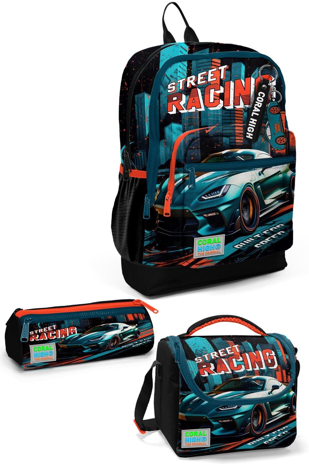 Coral High Kids Siyah Nefti Yarış Arabası Desenli 3lü Okul Çanta Seti SET0123765