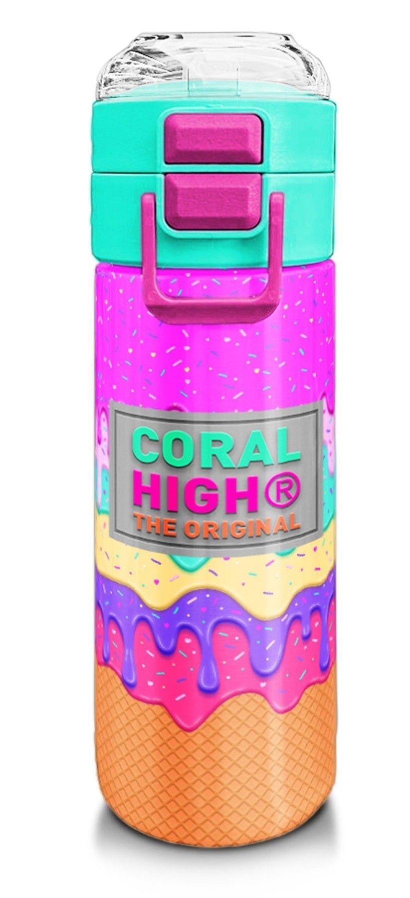 Coral High Kız Çocuk 500 ml Okul ve Günlük Paslanmaz Çelik Termos - Pembe Rengarenk Dondurma Desenli - Sızdırmaz 31938