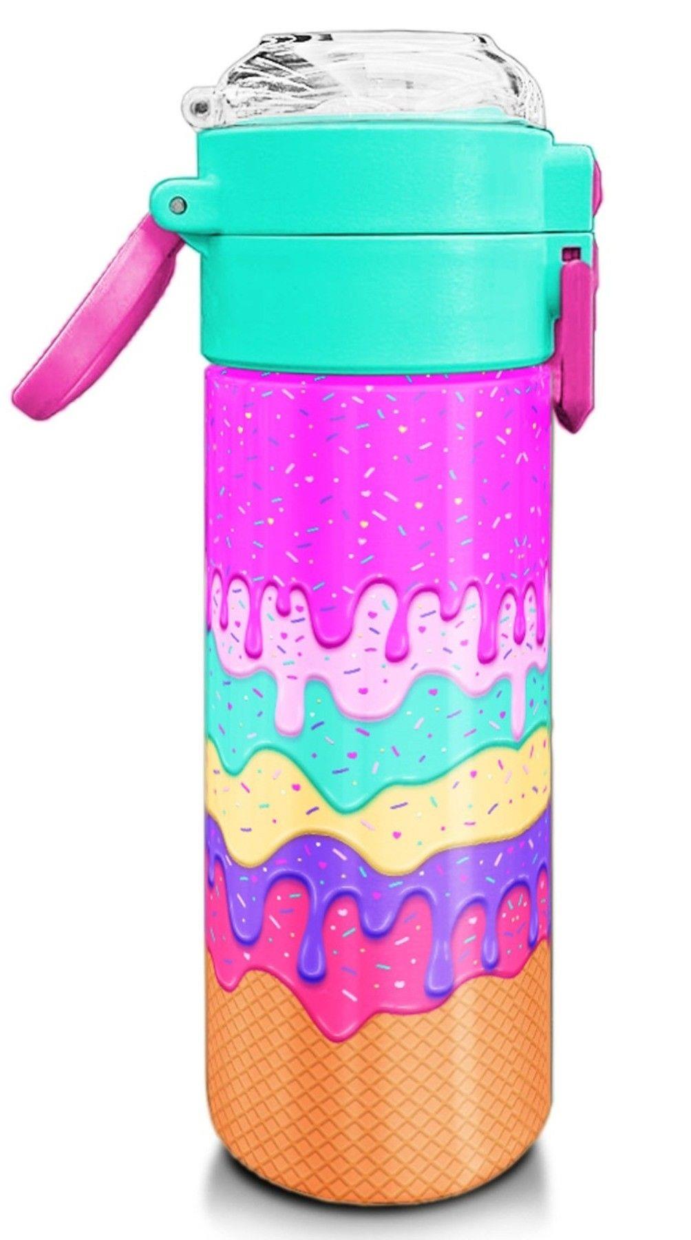 Coral High Kız Çocuk 500 ml Okul ve Günlük Paslanmaz Çelik Termos - Pembe Rengarenk Dondurma Desenli - Sızdırmaz 31938