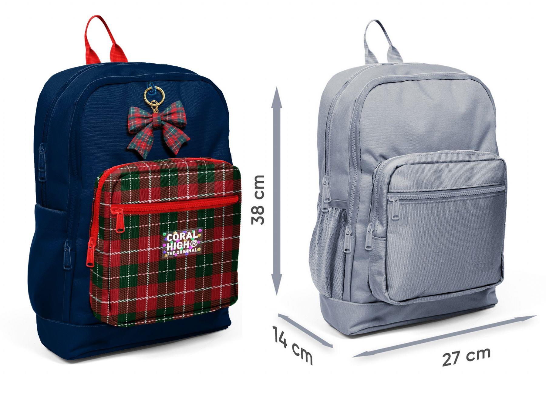 Coral High Kız Çocuk Lacivert Kırmızı Ekosa Desenli İlkokul Sırt Çantası (Dört Bölme) 33207