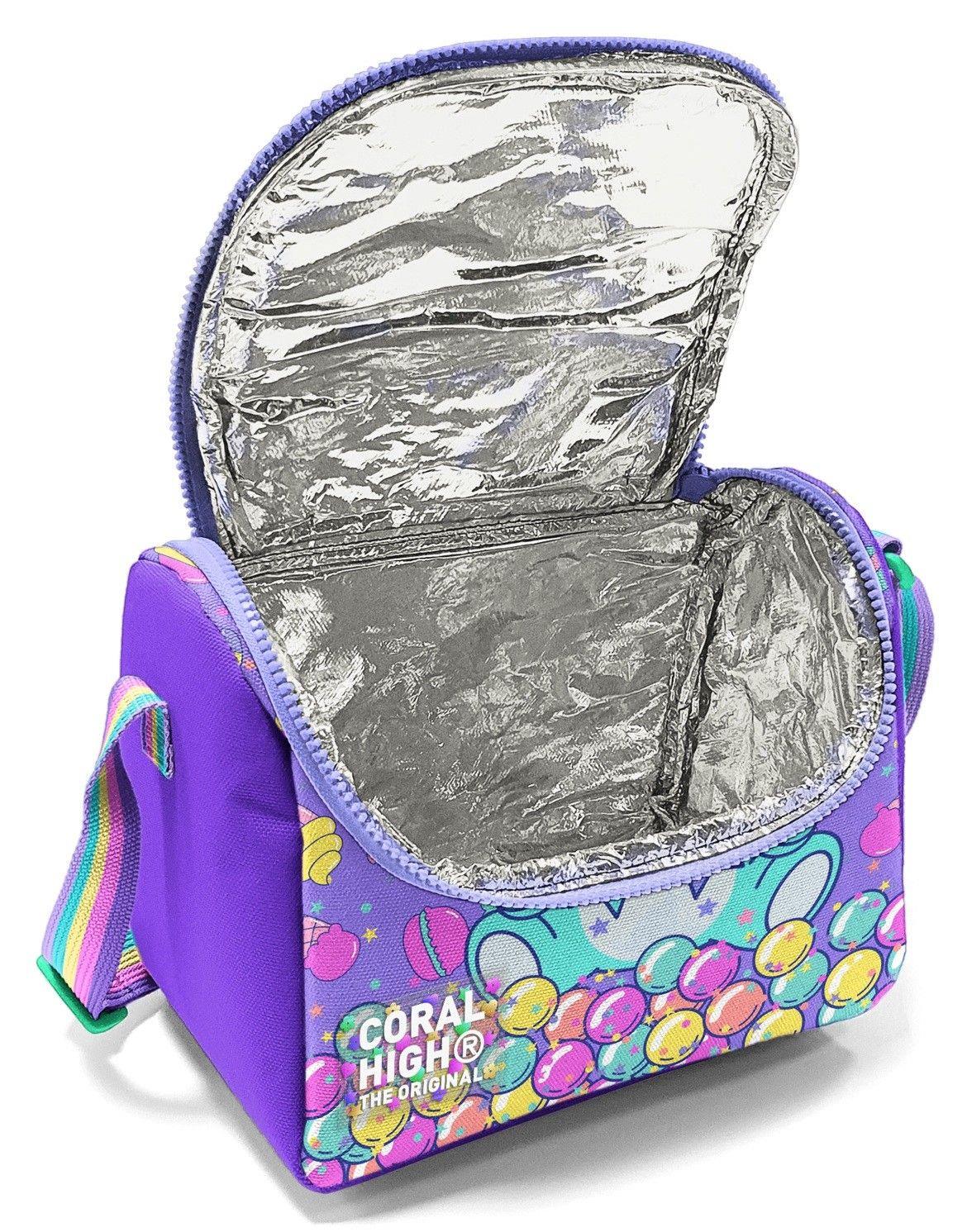 Coral High Kız Çocuk Mor Yeşil Ayıcık Desenli Isı Yalıtımlı Beslenme Çantası 37105