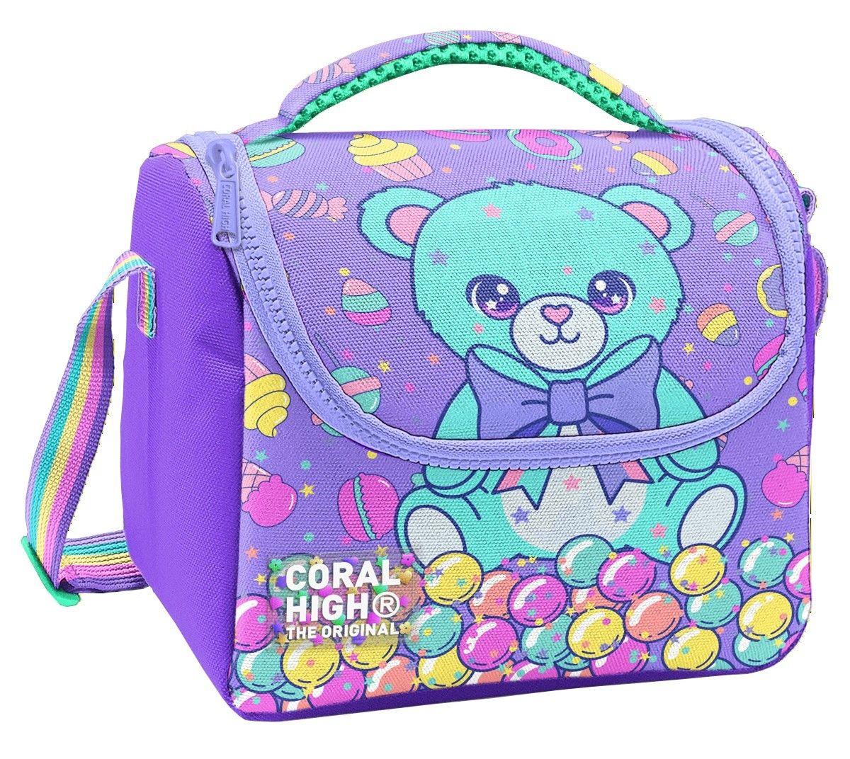 Coral High Kız Çocuk Mor Yeşil Ayıcık Desenli Isı Yalıtımlı Beslenme Çantası 37105