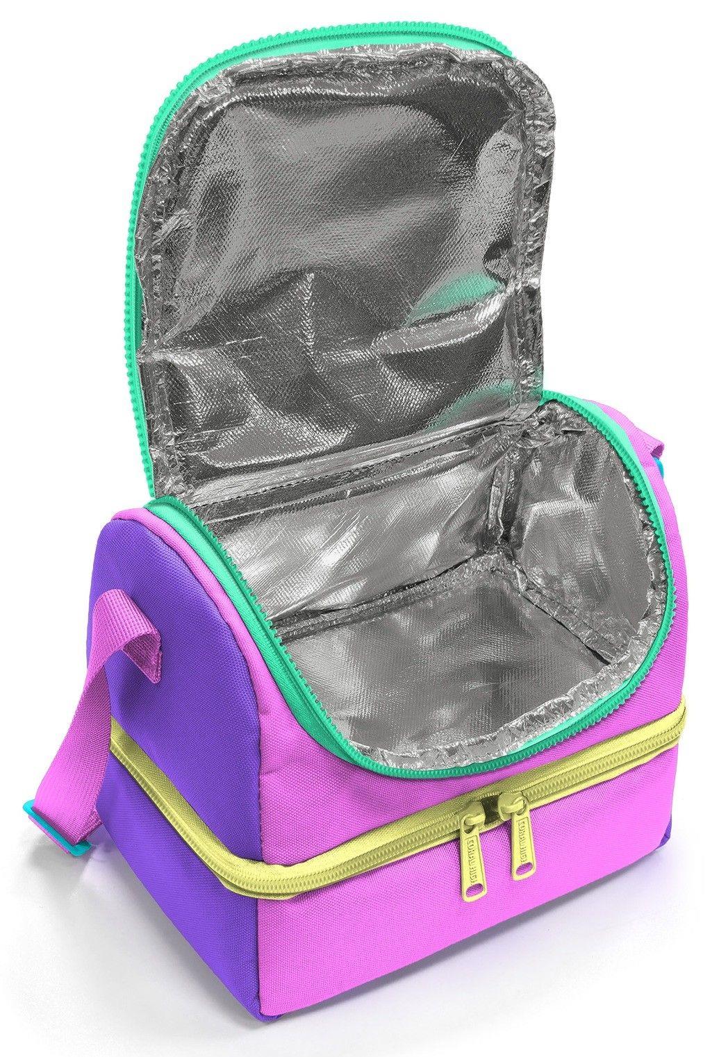 Coral High Kız Çocuk Mor Yeşil Pembe Çok Renkli İki Katlı Okul Beslenme Çantası 37215