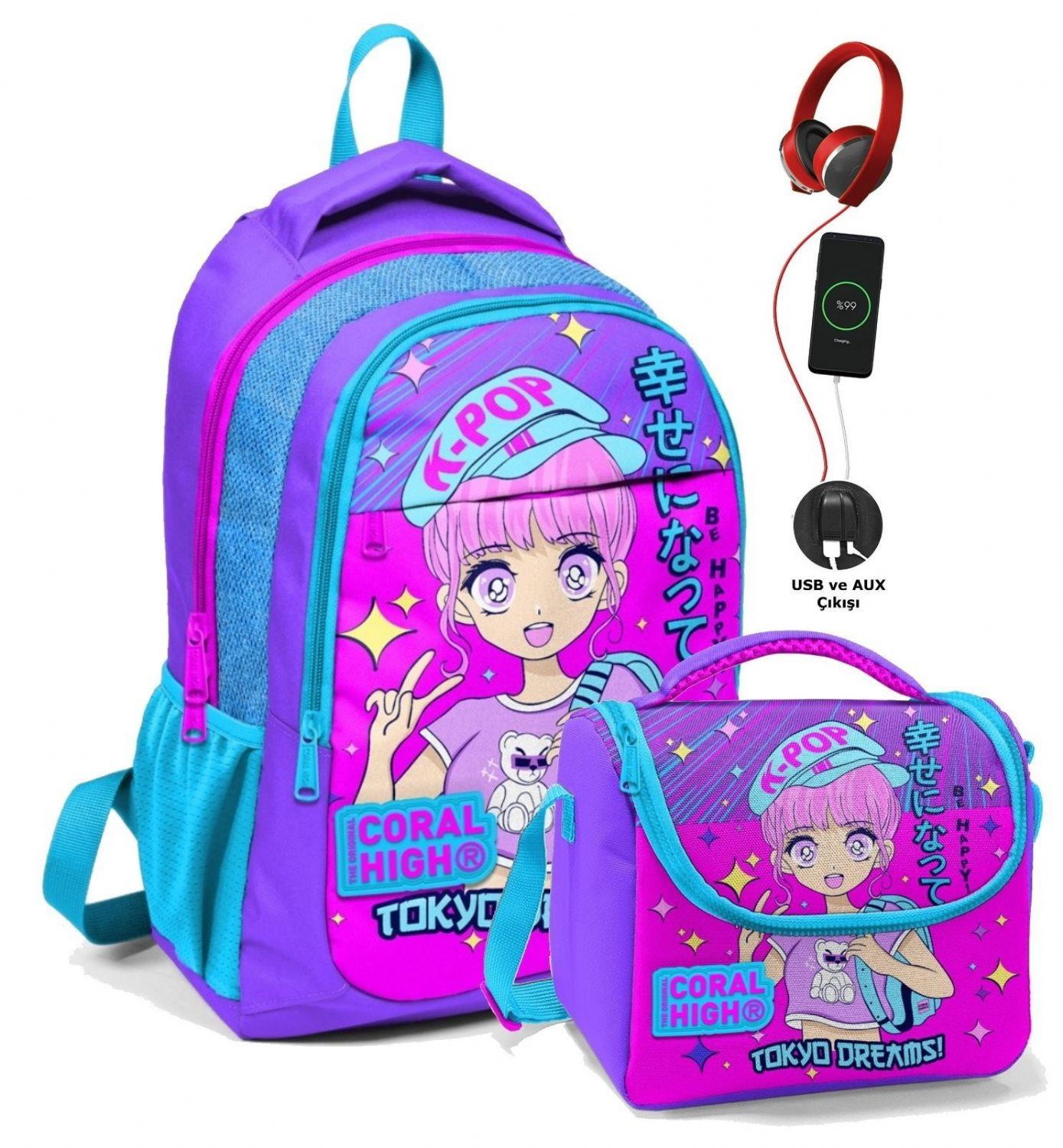 Coral High Kız Çocuk Okul Çantası ve Beslenme Çantası Seti - Pembe K-Pop