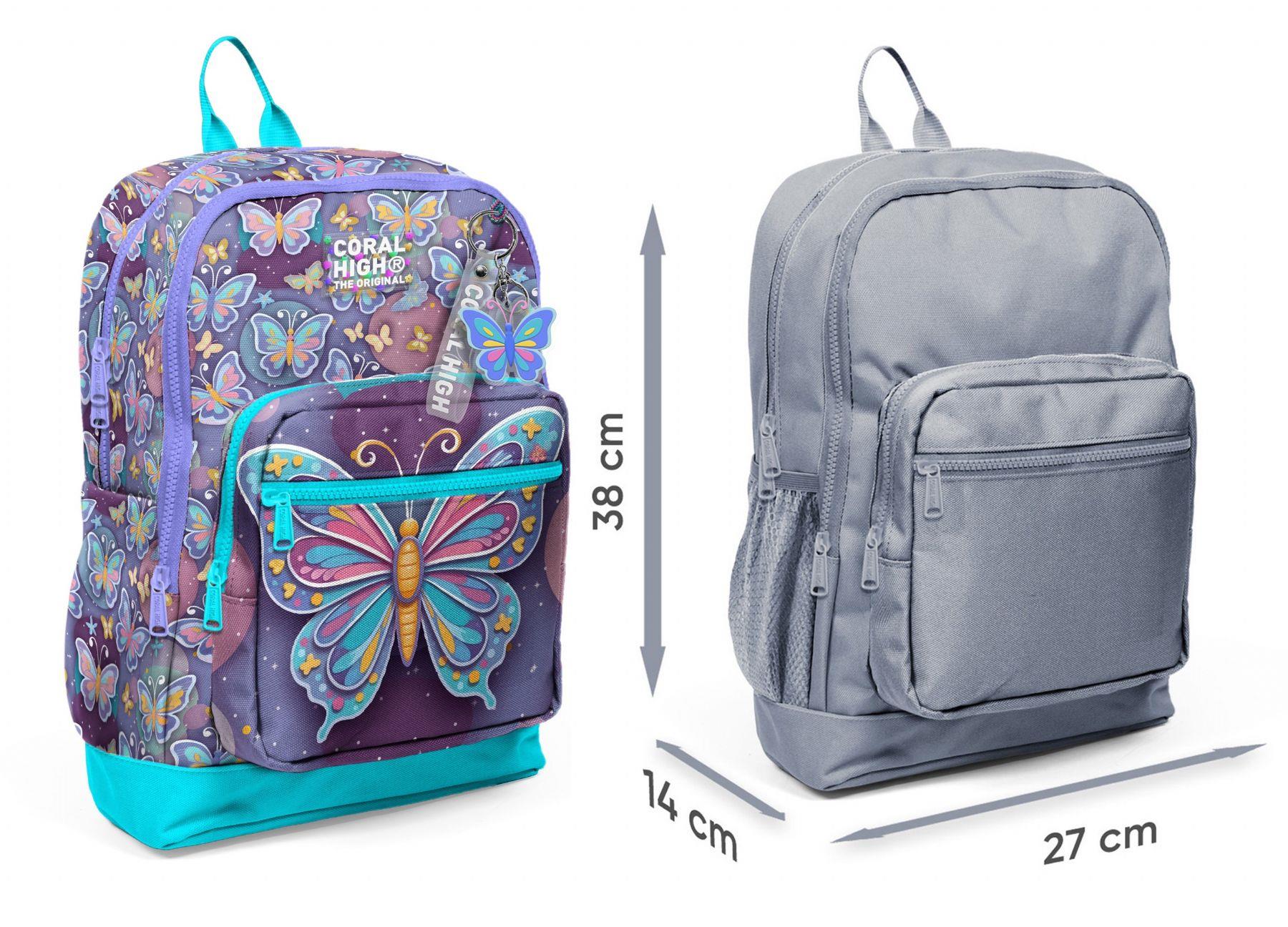 Coral High Kız Çocuk Pastel Renkli Kelebek Desenli İlkokul Sırt Çantası (Dört Bölme) 33206
