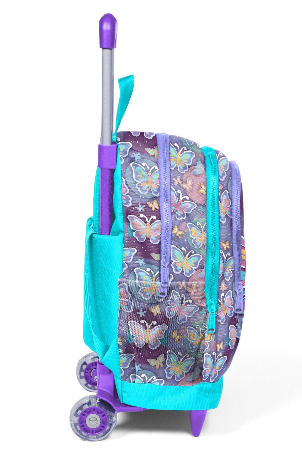 Coral High Kız Çocuk Pastel Renkli Kelebek Desenli Işıklı Tekerlekli Çekçek Okul Çantası - 34006