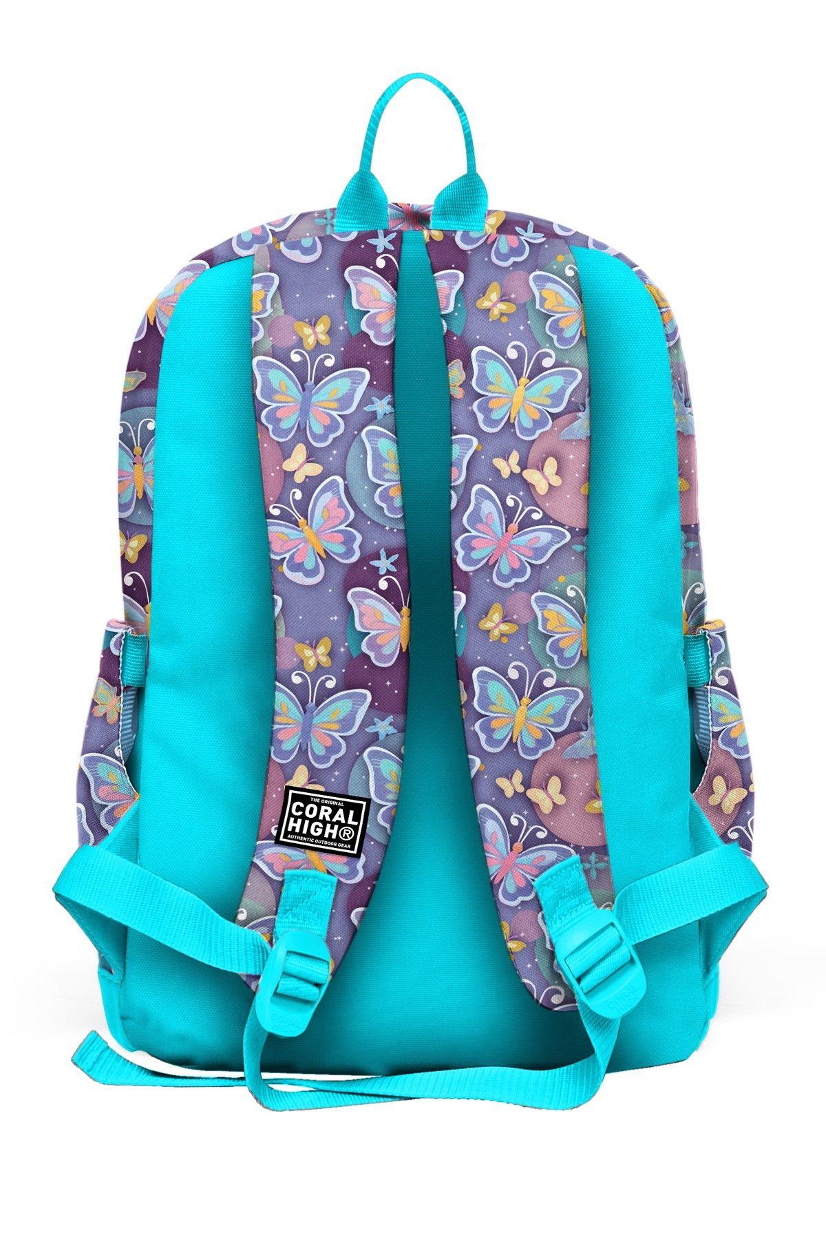 Coral High Kız Çocuk Pastel Renkli Kelebek Desenli İlkokul Sırt Çantası (Dört Bölme) 33206
