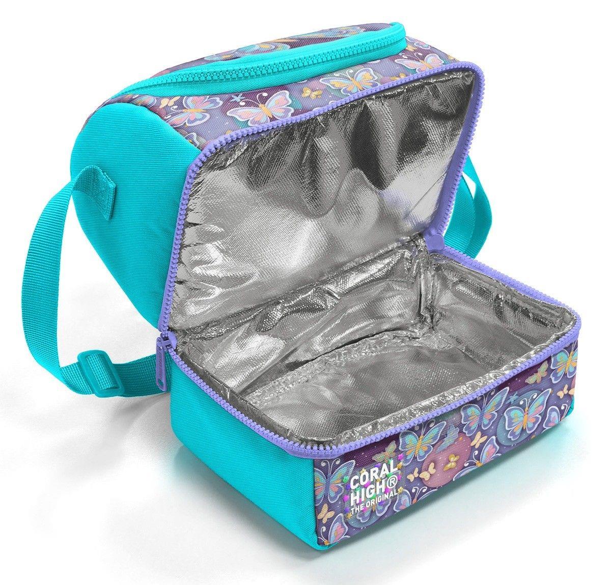Coral High Kız Çocuk Pastel Renkli Kelebek Desenli İki Katlı Okul Beslenme Çantası 37203