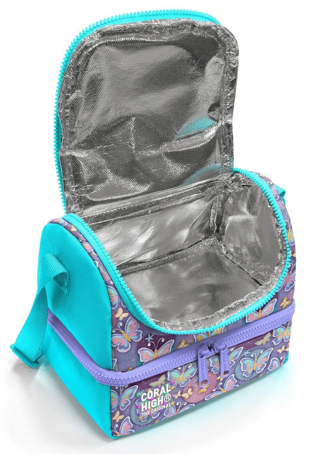 Coral High Kız Çocuk Pastel Renkli Kelebek Desenli İki Katlı Okul Beslenme Çantası 37203