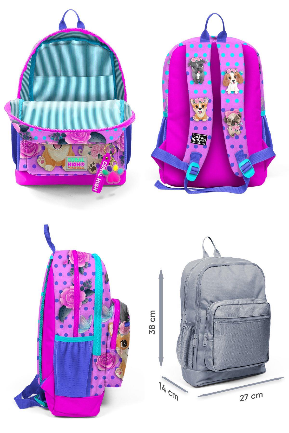 Coral High Kız Çocuk Pembe Köpek Desenli Beşli İlkokul Okul Çanta Seti