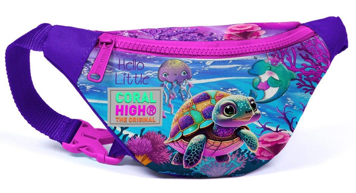 Coral High Kız Çocuk Pembe Mor Kaplumbağa Desenli İlkokul Okul Çanta Seti ve Bel Çantası