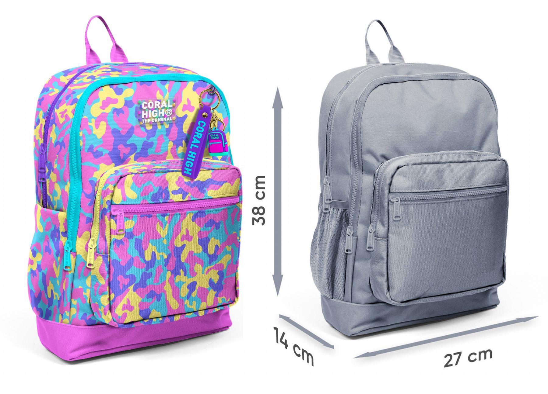 Coral High Kız Çocuk Pembe Sarı Kamuflaj İlkokul Sırt Çantası (Dört Bölme) 33201