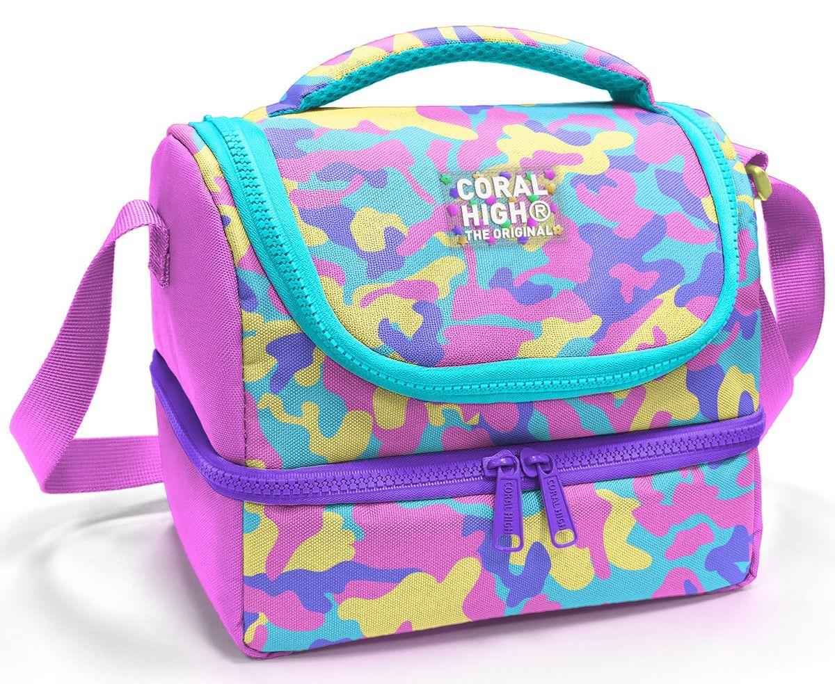 Coral High Kız Çocuk Pembe Sarı Kamuflaj İki Katlı Okul Beslenme Çantası 37201