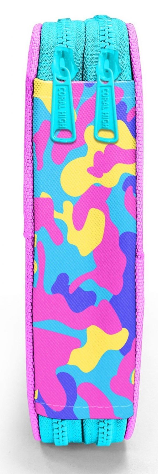 Coral High Kız Çocuk Pembe Sarı Kamuflaj Katlı Organizer Kalemlik (Kalem Kutusu) 31101